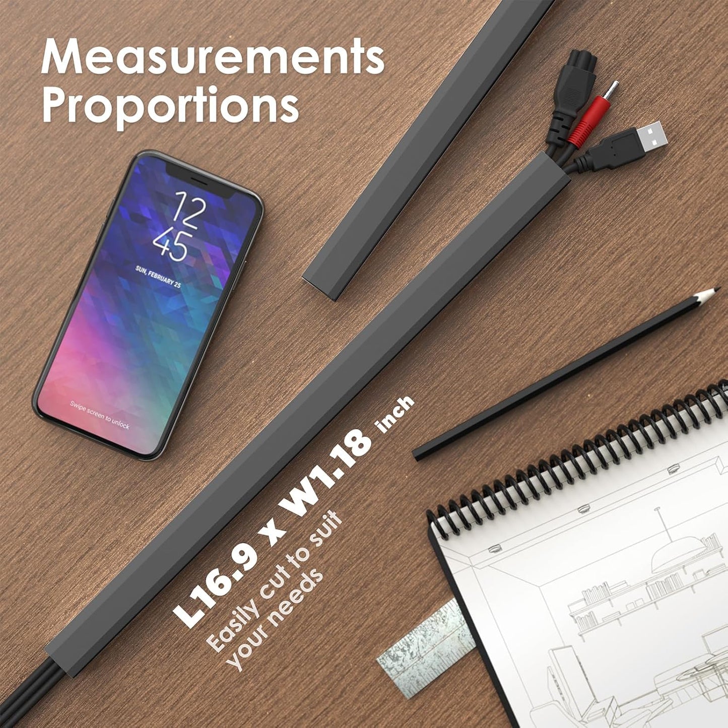 Delamu Wire Covers for Cords on Wall, 254in Black Cord Hider, Large Cable Hider Cord Covers for 3-4 Wires on Wall, Wire Hider Cable Cover Raceway, Black Tv Cable Management, 15x L16.9 W1.18 H0.6in