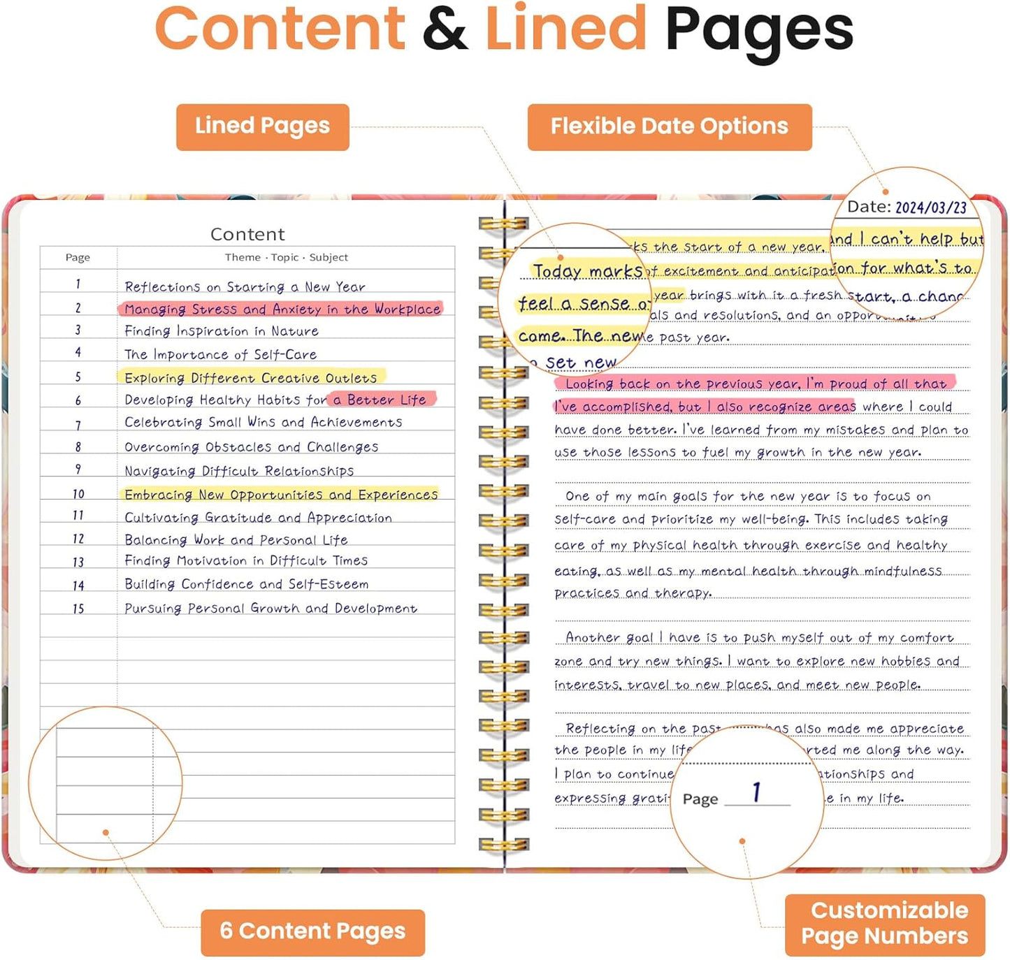 Lined Spiral Journal Notebook for Women, Cute A5 College Ruled Hardcover Notebook for Work & Note Taking, Aesthetic Pretty Journal for Writing, 140 Pages, Pastel Garden