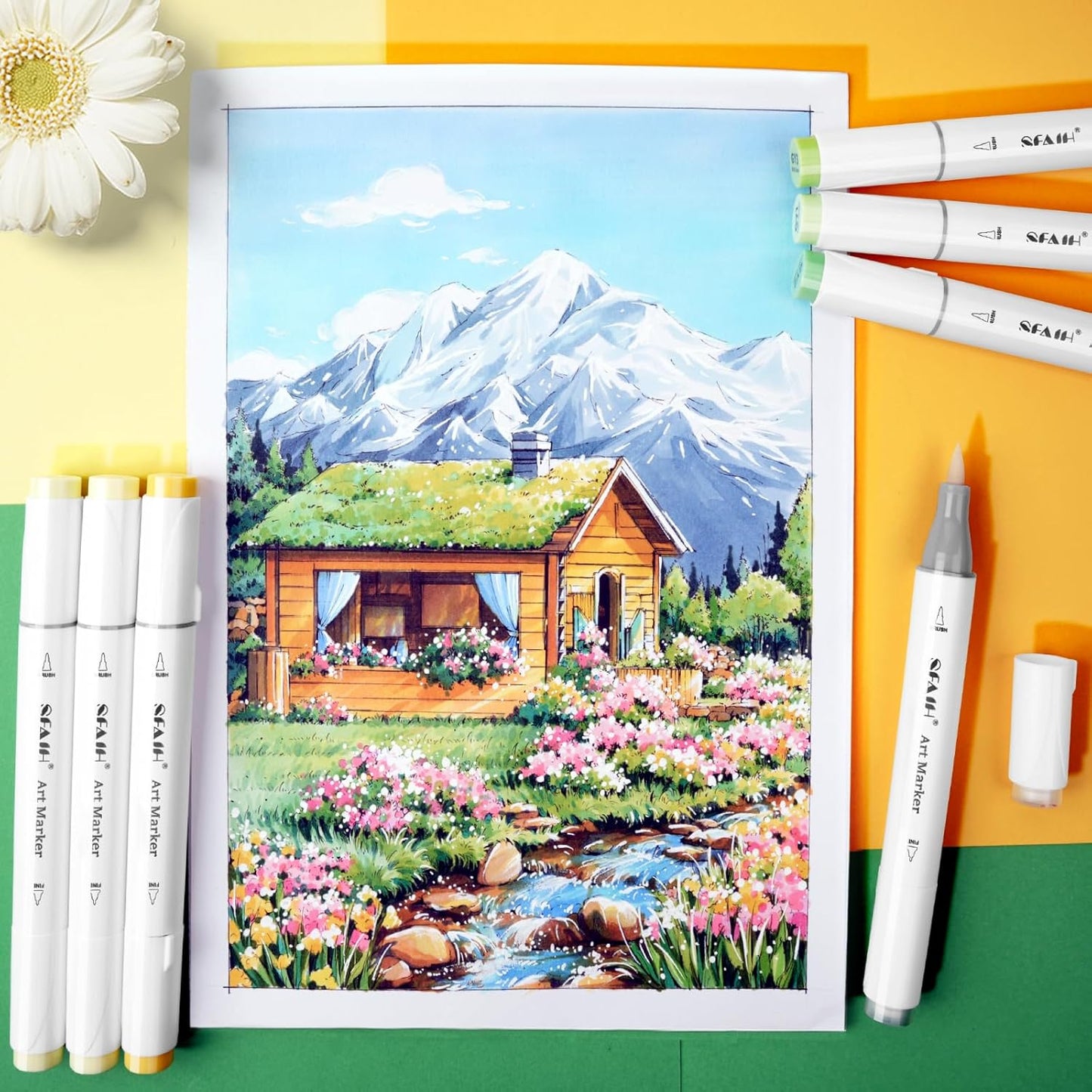 SFAIH Alcohol Markers Brush & Fine - 217 Colors Double Tipped Art Markers for Adult Coloring Illustration, Gifts for Artist Adult - Adjustable Shoulder Strap & Faux Leather Lining & Outer Zip Pocket