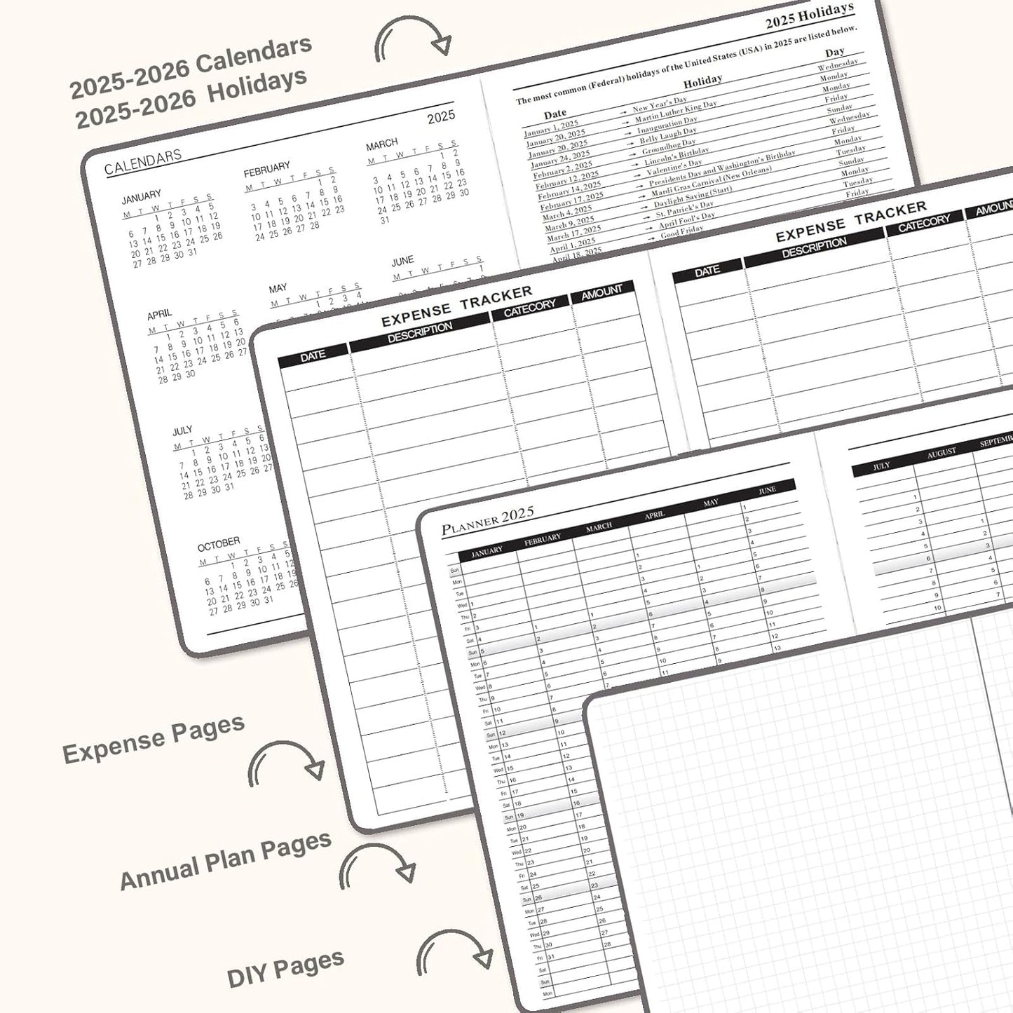 Daily Planner 2025-2026, Academic Planner 2025-2026 Weekly and Monthly Planner, Calendar Book with Hourly Schedule 8.5"x5.8", July 2025 to June 2026, Faux Leather Cover (Grey)
