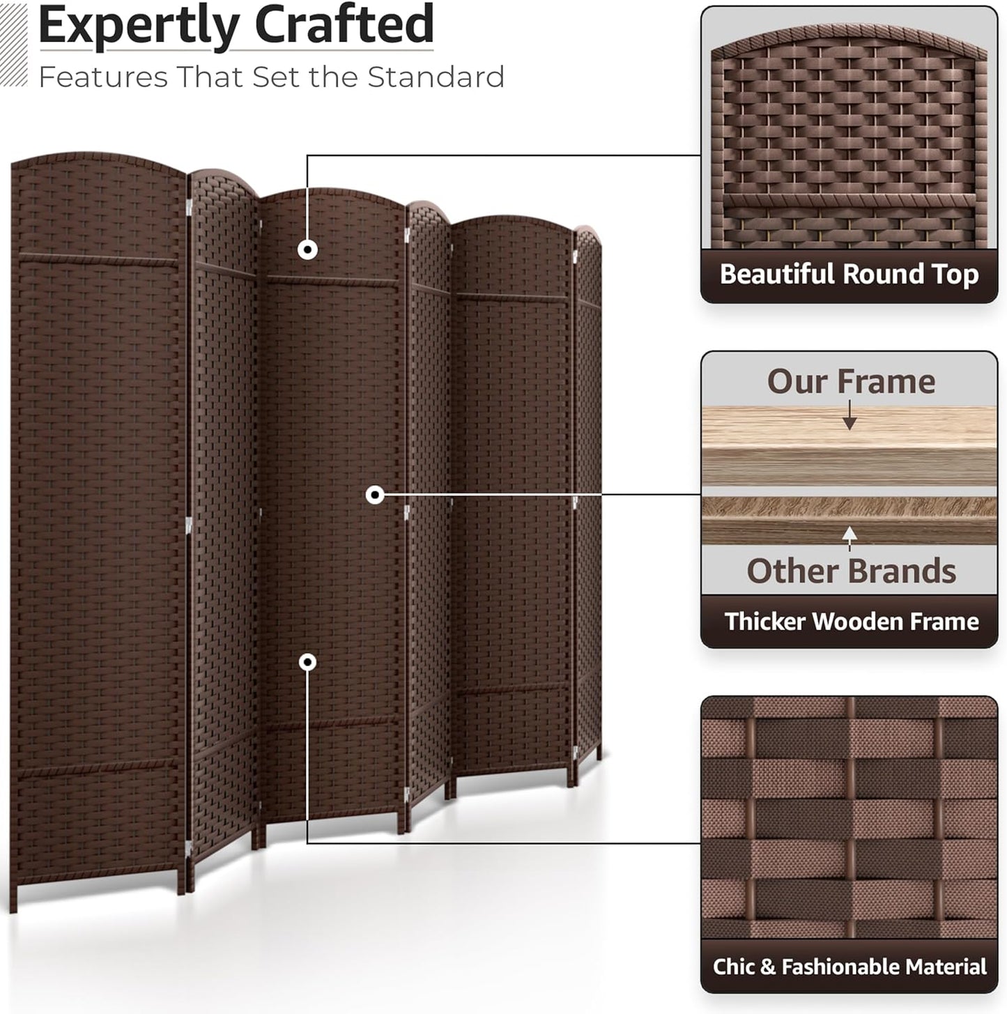 Sorbus 6 Panel Room Divider 6 ft. Tall - Privacy Screen, Extra Wide Double Hinged Panels, Mesh Hand-Woven Design, Partition Room Dividers and Folding Privacy Screens, Wall Divider for Room Separation