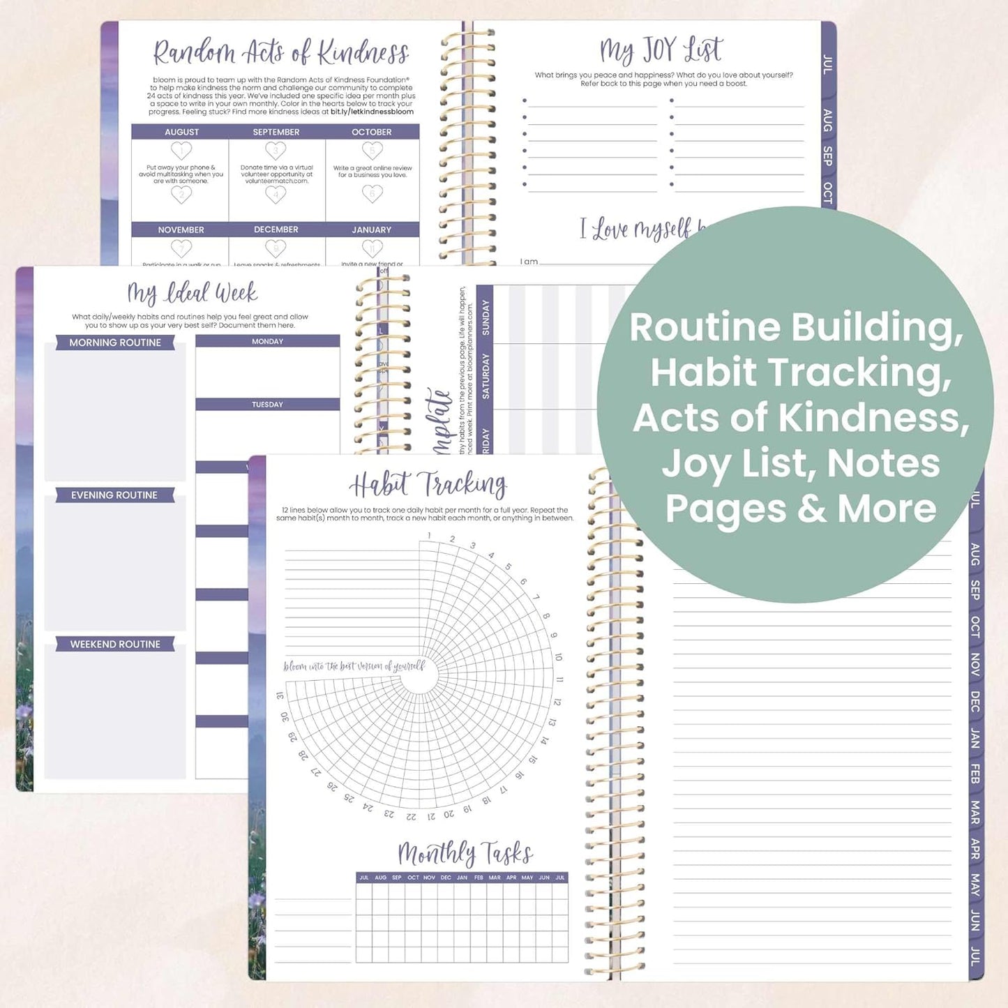 bloom daily planners 2025-2026 Academic Year Daily Planner (July 2025 - July 2026) - A5 Weekly & Monthly Calendar Agenda Organizer Book with Stickers - 5.5" x 8.25" - Mystical Mountains