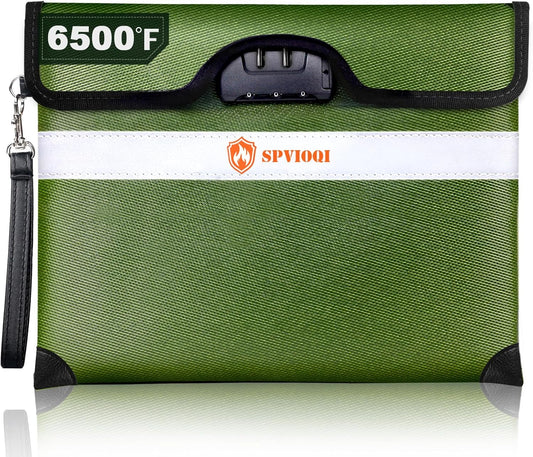 Upgraded 6500°F Fireproof Document Bag with Lock, Fireproof Money Bag for Cash w. Zipper/Reflective Strip, 10Layers of Heat Insulated Materials, Water Resistant Fireproof Bag for Documents, Fire Bag