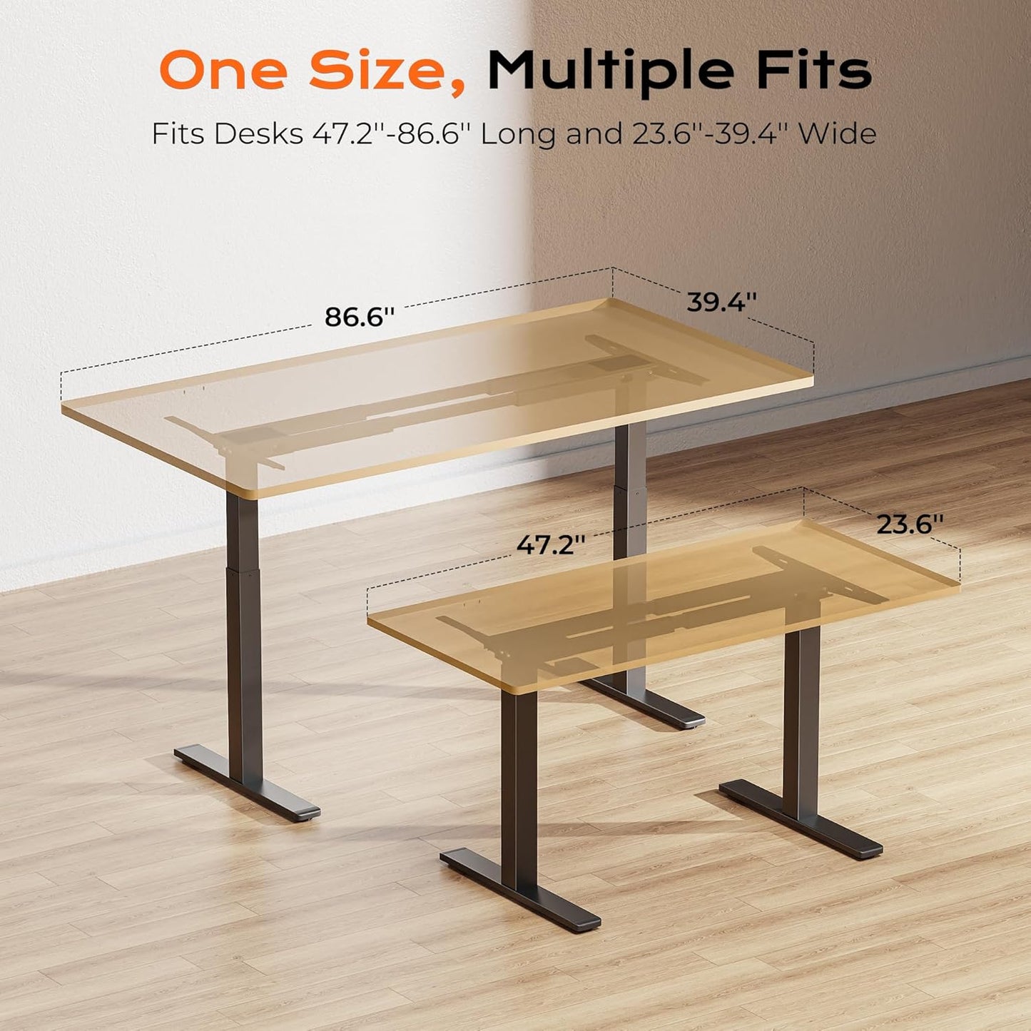 Huuger Electric Standing Desk Frame with Dual Motor, Sit Stand up Desk Leg for 47.2” to 86.6” Desktop, Computer Desk Leg with Cable Tray, 3 Memory Height Presets, 2 Hooks, Black Frame Only