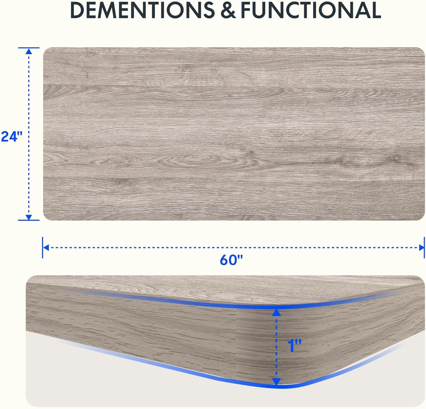 FLEXISPOT EN2 Whole-Piece Standing Desk with Clamp Power Strip, 60 x 24 Electric Stand Up Height Adjustable Desk with Cable Management (White Frame + 60" Gray Wood Grain Desktop, 2 Packages)