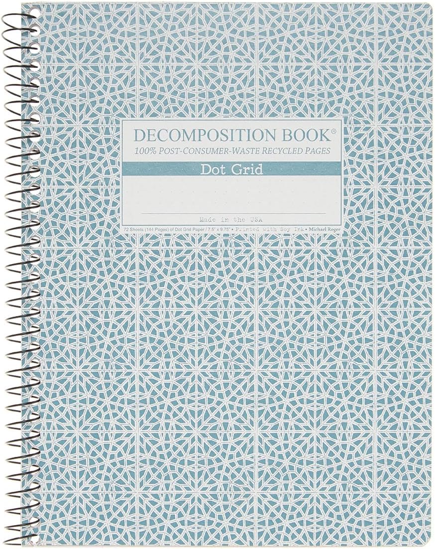 Decomposition Mosaic Dot Grid Spiral Notebook - 9.75 x 7.5 Journal with 144 Dot Grid Pages - 100% Recycled Paper - Notebooks for School Supplies, Home & Office - Made in USA