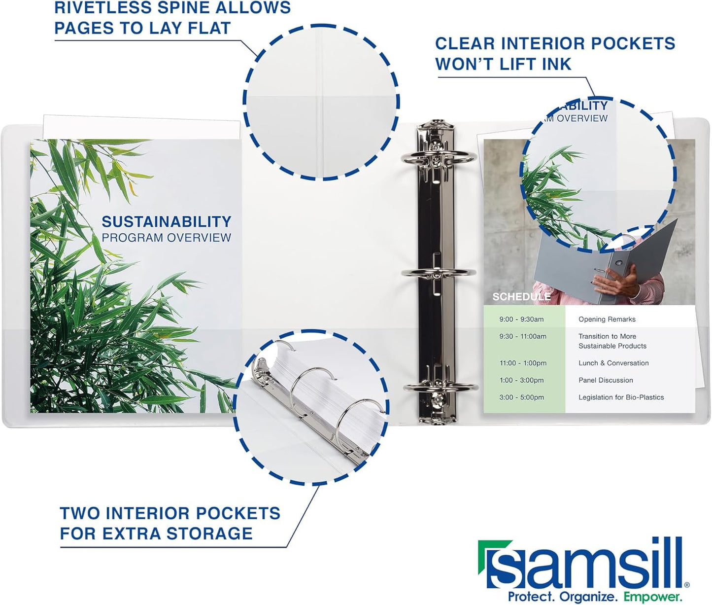 Samsill 1.5 Inch 3 Ring Binders, Made in USA, Economy Round Ring, Clear View Cover, 325 Sheet Capacity - for School, Home, Office - White, 12 Pack