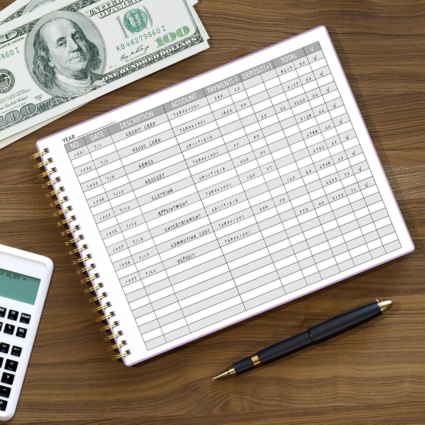 Accounting Ledger Book for Small Business Bookkeeping & Personal Use, Horizontal Expense Tracker Notebook for Family Budget, Bookkeeping Record Book Money Expense & Income Log Journal, Purple