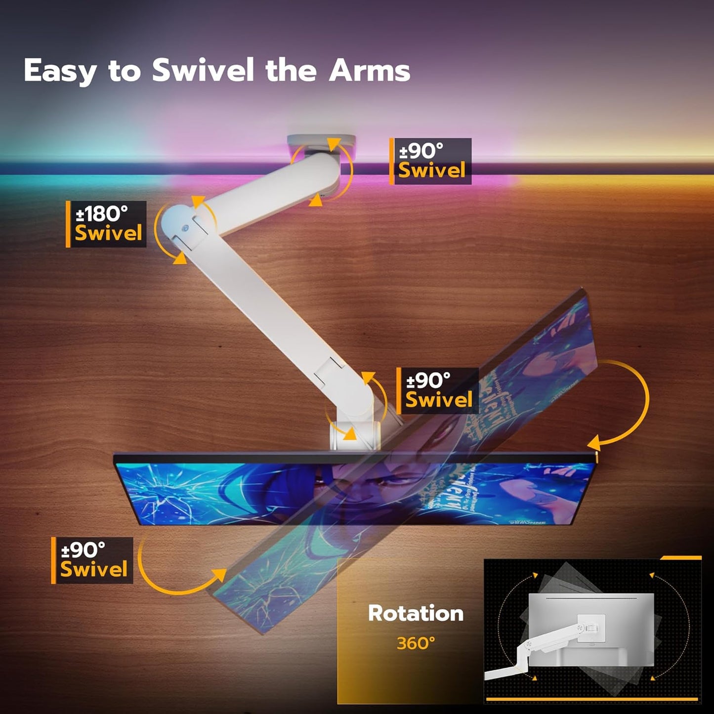 ARES WING Wall Mount Monitor Arm for 17-49 Inch Ultrawide Screens, Heavy Duty Single Monitor Mount Holds 44 lbs, Fully Adjustable Gas Spring Wall Mount, 75x75/100x100 VESA Mount, White