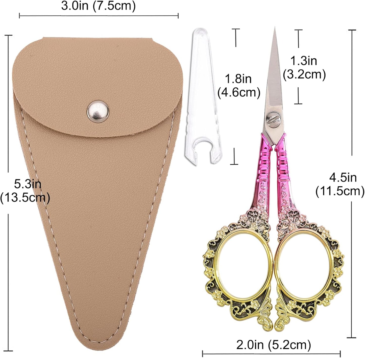 Sewing Embroidery Scissors, Sharp Tip Crochet Scissor with Cover for Craft Artwork Needlepoint Cross Stitch Thread Yarn Paper Cutting Handicraft DIY Tools, 4.5in Pink Shears