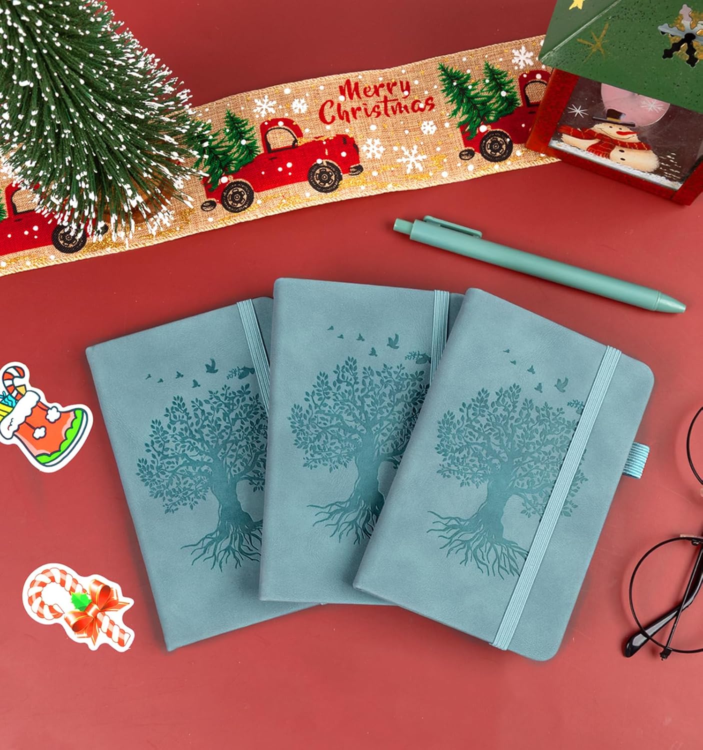 3 Pack Pocket Journaling Notebooks, A6 Small Notebook For Note Taking Journaling Notebooks Journals For Writing Mini Note Pads With Pen Holder 120 Pages 100 GSM Thick Paper-3 Aegean Blue