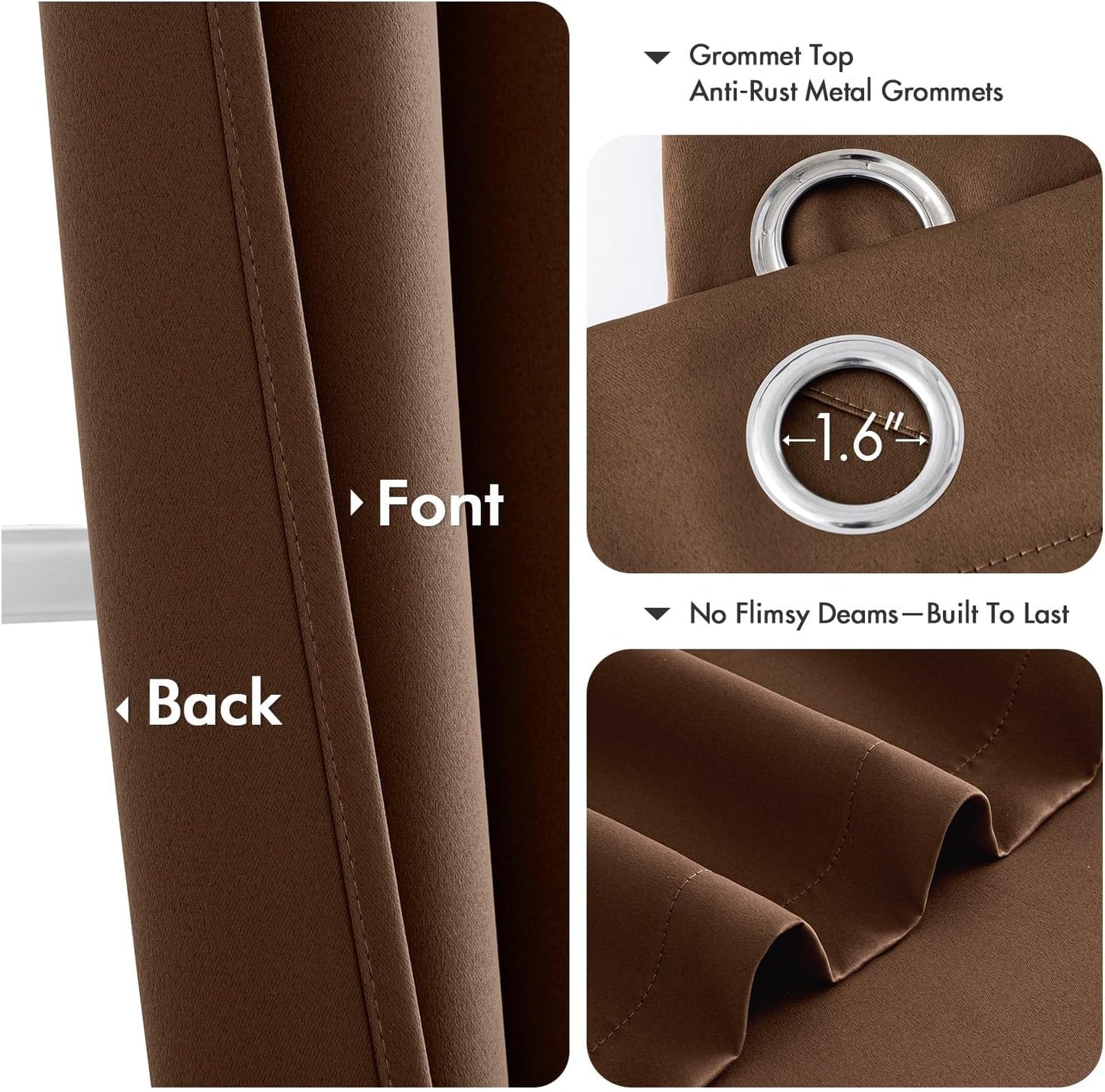 MIULEE Blackout Curtains for Bedroom Living Room 96 Inches Long 2 Panels, Thermal Insulated Room Darkening Drapes Solid Grommet Noise Reduction Light Blocking Window Treatments 40x96 Inch Mocha Brown