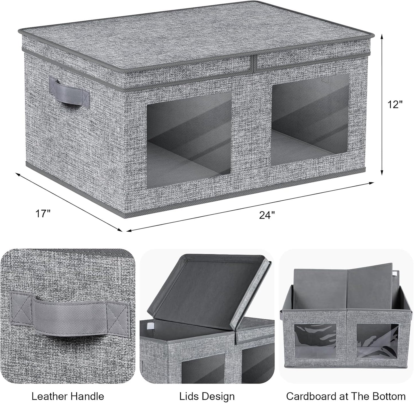 Univivi Large Foldable Fabric Storage Bins with lids [2-Pack] Collapsible Closet Storage Box for Clothes, Closet Organizer with Handles, Storage Cube Basket for Home, Bedroom (Grey, 24" x17" x 12")