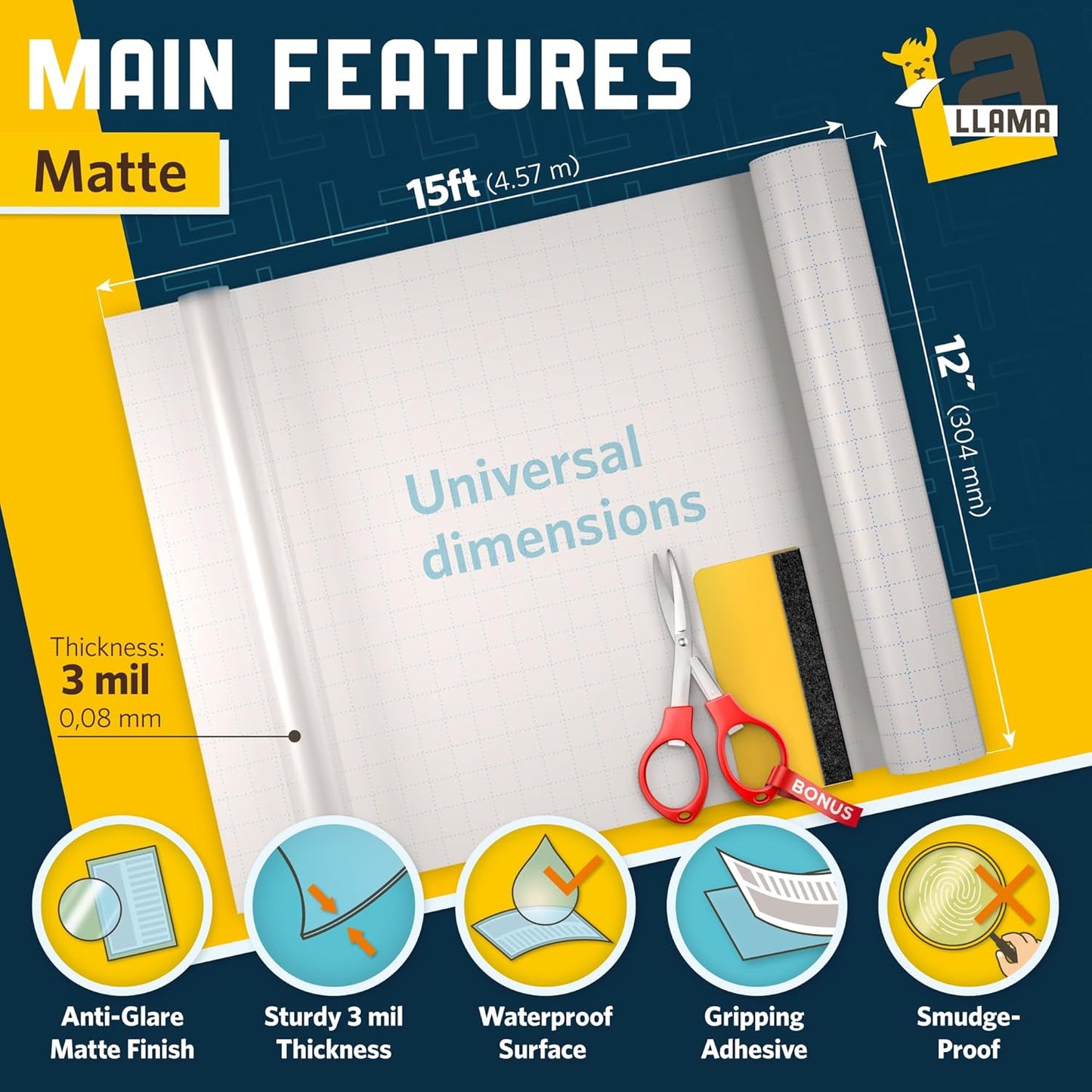 Matte Self Adhesive Laminating Roll 12” x 15ft - 3 MIL Matte Clear Laminate Vinyl Roll for Stickers