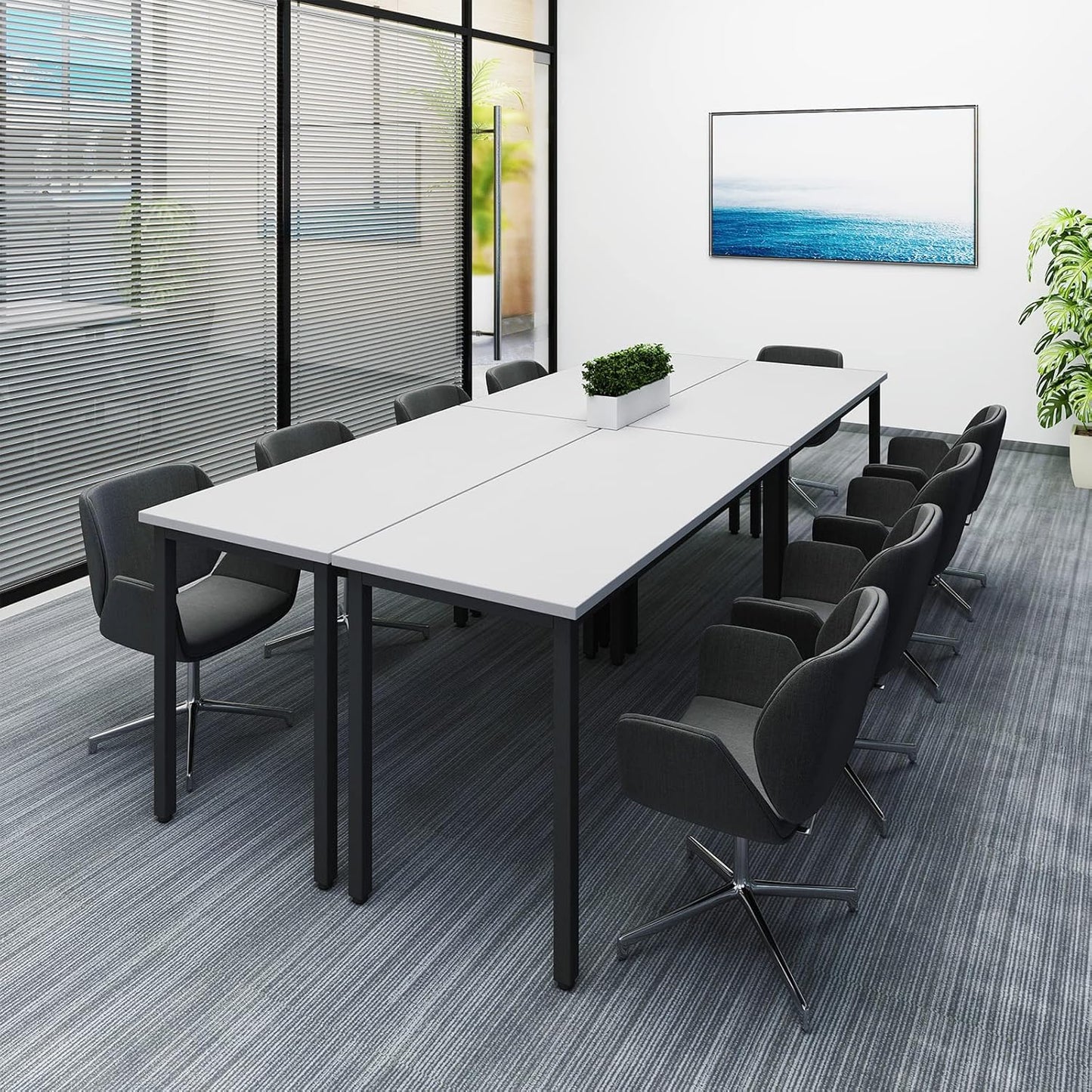 Bonzy Home Conference Tables 9ft Office Computer Desk for Meeting Room Study Writing Printer Podcast Table Save Space Design for 10 People Rustic Modern White 4PCS 110.2"x47.2"x29.5"