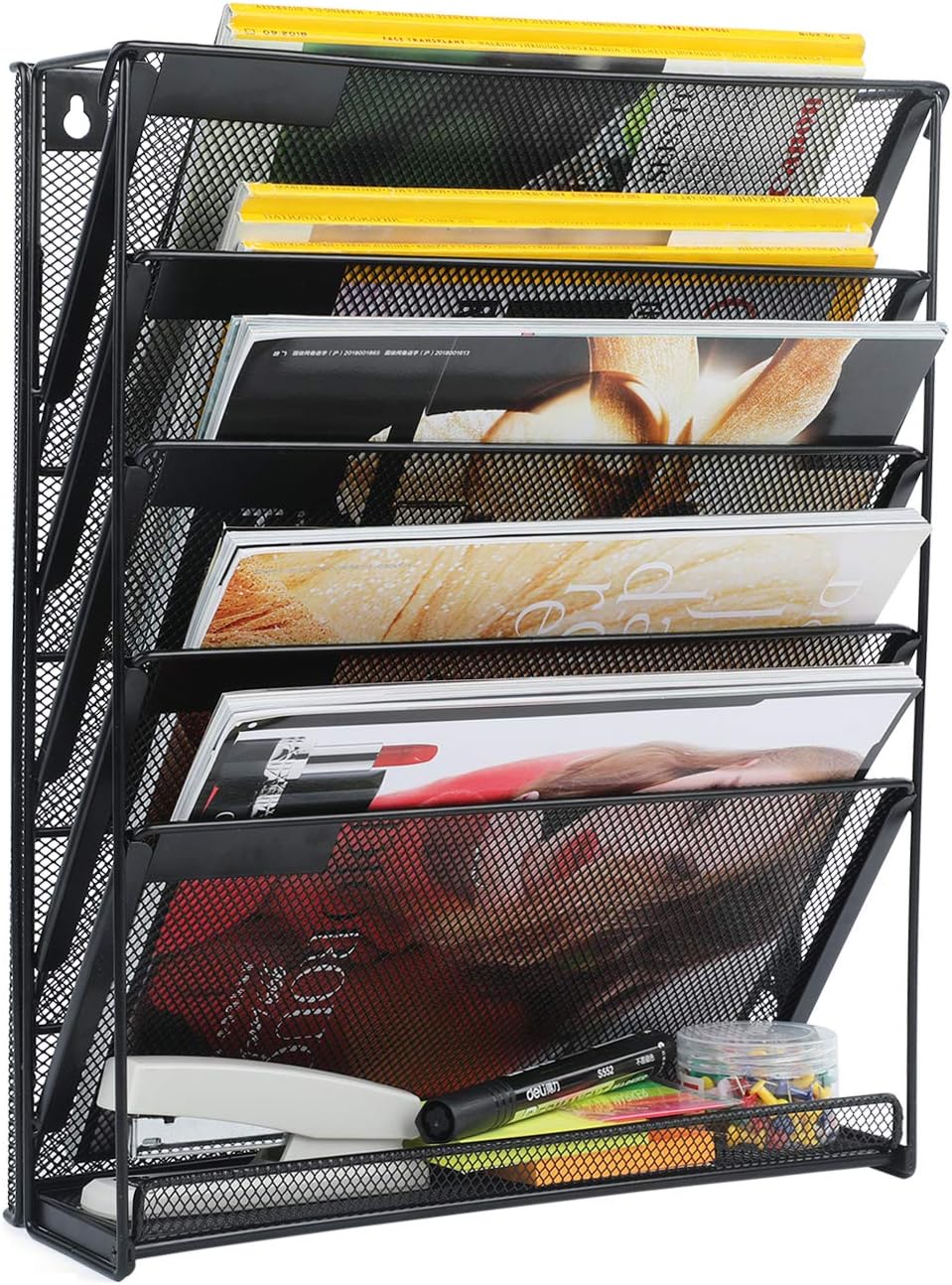 samstar Wall File Holder, 6-Tier Hanging Wall File Organizer Wall Mount Paper File Folder Mail Organizer for Office/School, 1 Pack