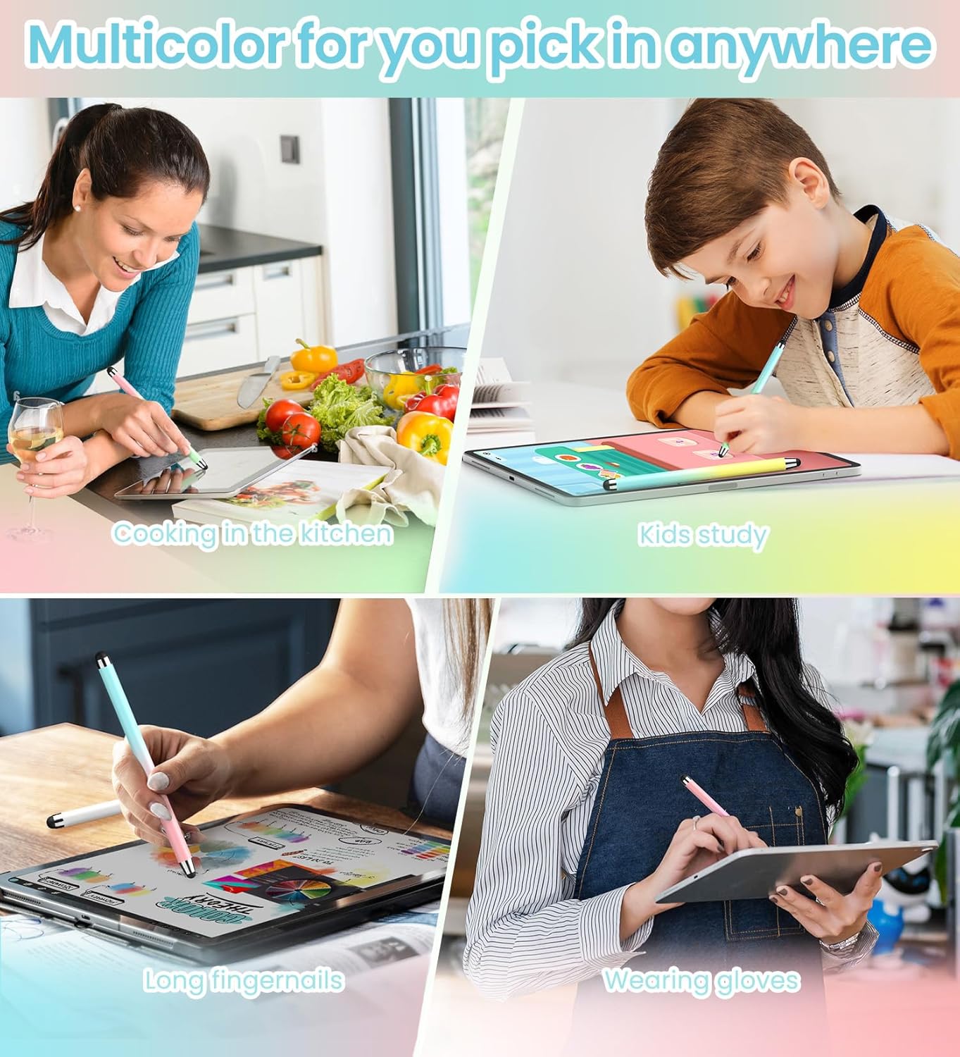 Stylus Pen for Touchscreen,10 Pack Gradient Colors,2 in 1 Stylus, High Sensitivity and Precision, Stylus Pen for ipad,iPhone, Android,Samsung,Galaxy Microsoft,Kindle All Capacitive Touch Screens