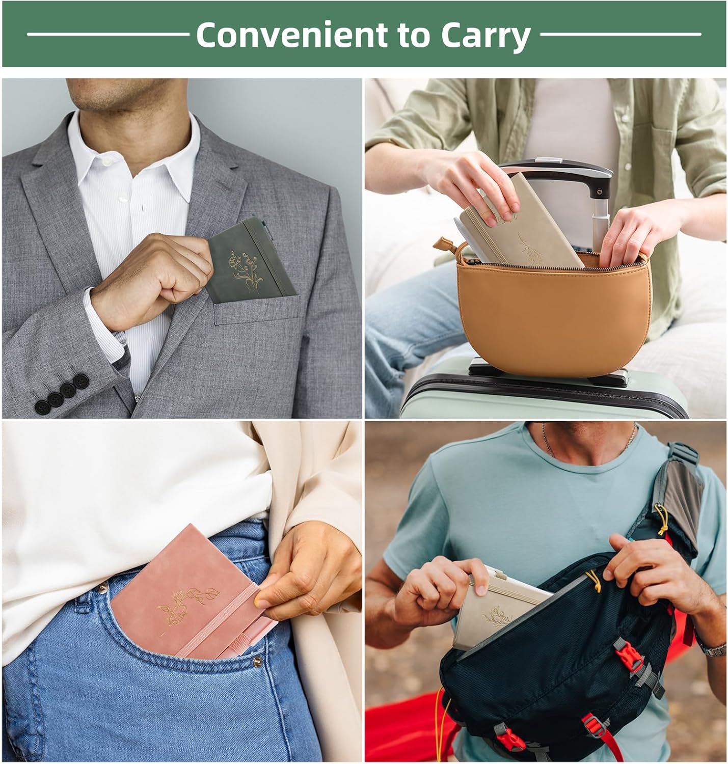 3 Pack Pocket Journaling Notebooks, A6 Small Notebook For Note Taking Journaling Notebooks Journals For Writing Mini Note Pads With Pen Holder 120 Pages 100 GSM Thick Paper,Geen,Pink,Khaki