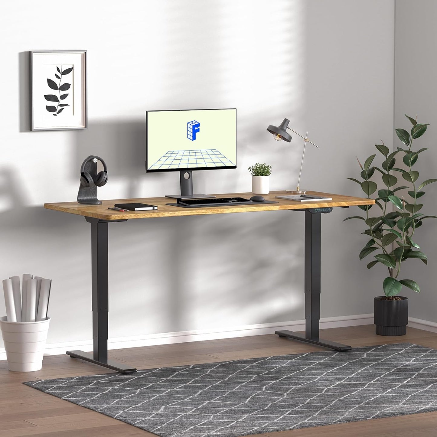 FLEXISPOT E6 MAX Rubber Wood Dual Motor 3 Stages Standing Desk 71x30 Inch Whole-Piece Board Electric Height Adjustable Stand Up Desk 150KG Load Capacity(Black Frame + Rubber Wood Desktop)