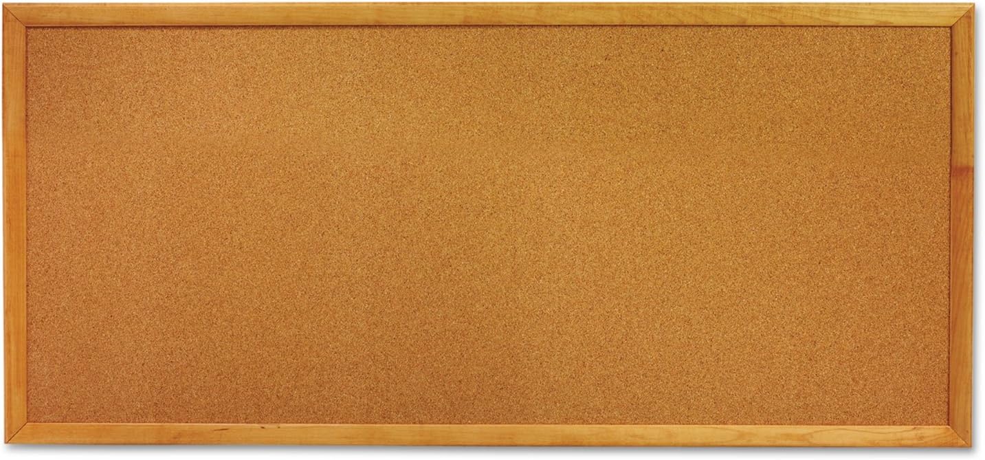 Quartet Cork Board, Bulletin Board, 3' x 1' Corkboard, Oak Finish Frame (300)