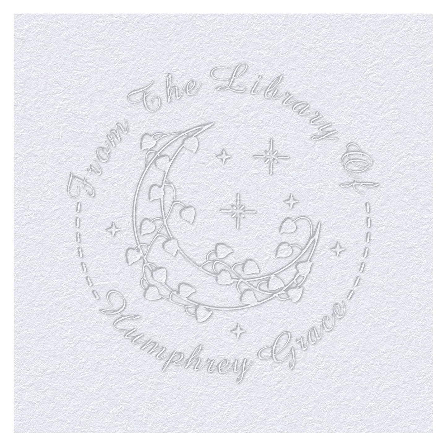 Customized Book Embosser Color Heart Moon Star Stamp with Your Name or Design Personalized Library Embosser Stamp Custom Books Business Cards Paper Documents Notebooks etc.. (Moon-02)