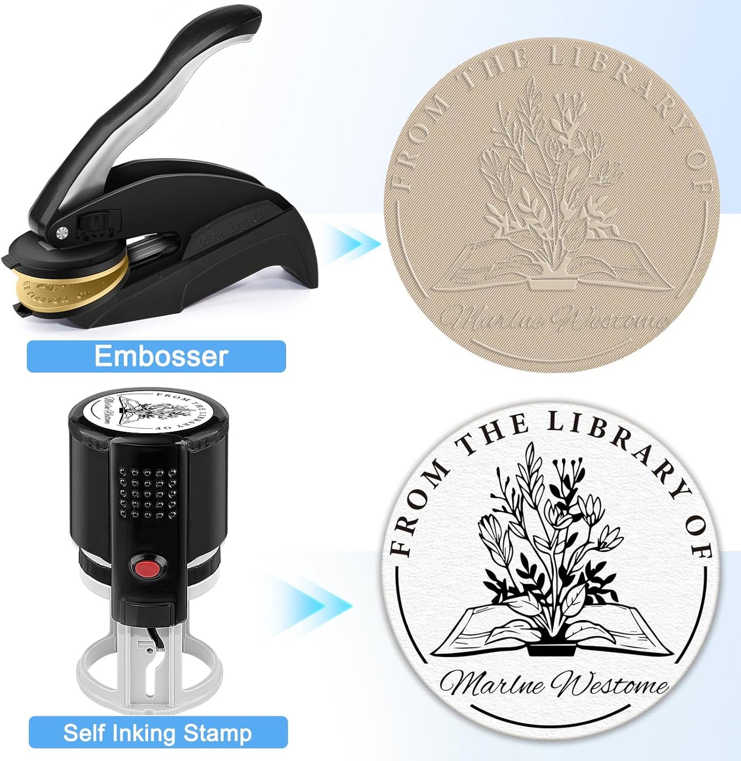 Custom Book Embosser | Book Embosser Personalized | Self-Inking Stamp | from The Library of Book Stamp Customized Stamps (Flowers 2)