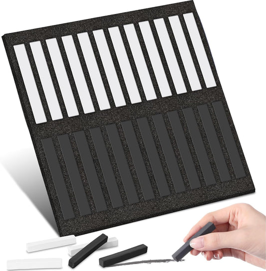 24 Pcs Soft Pastel Drawing Chalk Set Square Sketch Chalk Non-toxic Artist Pastel Sticks for Professional Artists Students and Art Lovers(Black, White)