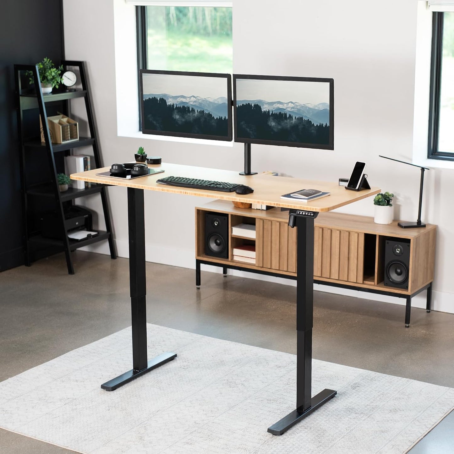 VIVO Electric 60 x 24 in Real Bamboo Standing Desk, Memory Height Adjustment, 1B Series, One-Piece Top, Black Frame, DESK-KIT-1B6O