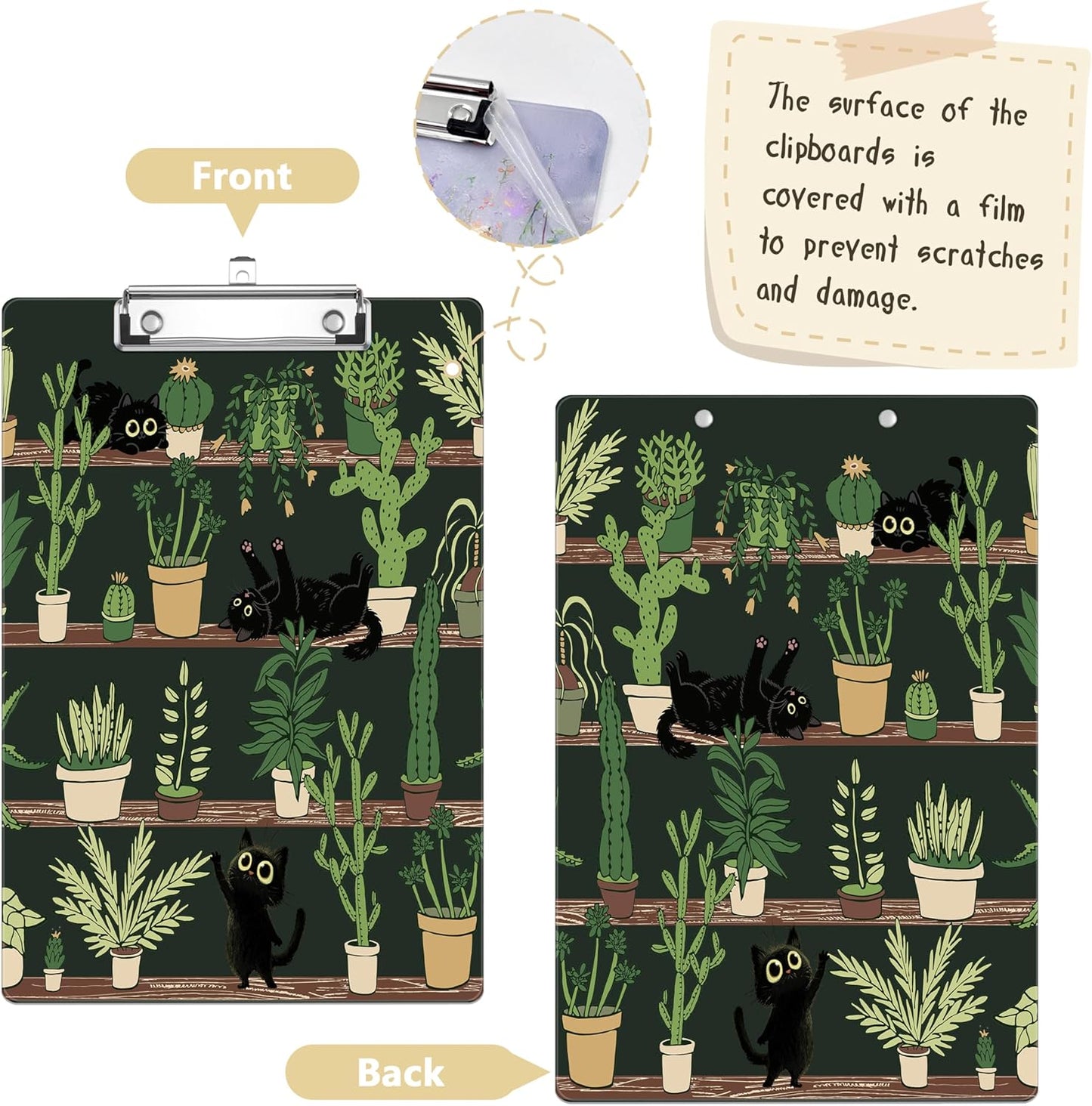 Cactus Plastic Clipboards,Decorative Black Cat Plastic Acrylic Clipboard for Teacher Social Worker Students Office Supplies 8 * 12