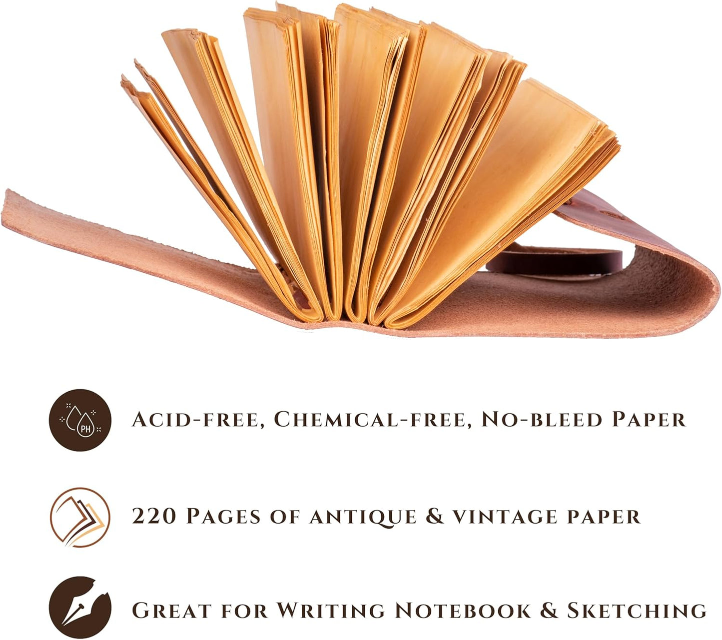 LEATHER VILLAGE Leather Bound Journal - Rustic Brown, 8"X6", 220 Pages - Vintage Blank Paper Diary for Writing, Drawing, Sketchbook, and Travel Notebook - Ideal for Women and Men