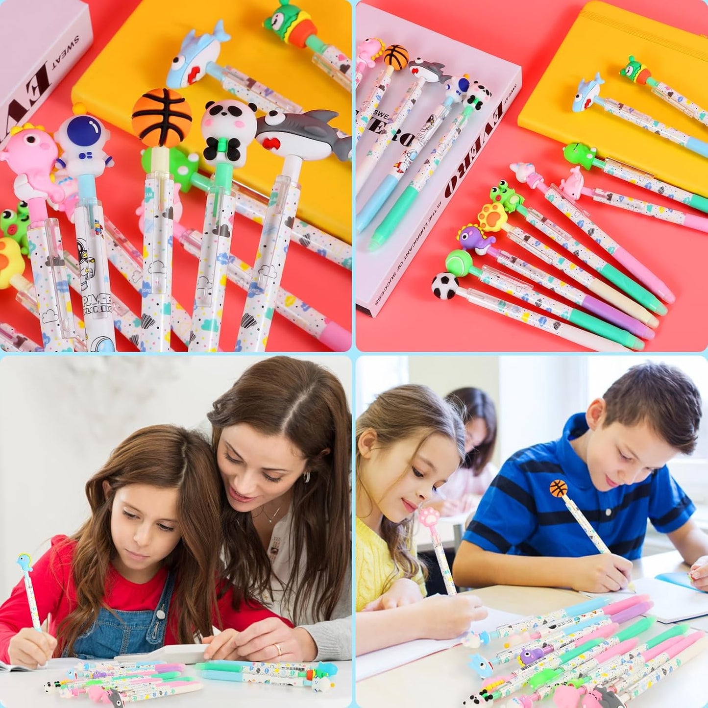 LiYiQ 24 PCS Erasable Pens Fun Cute Pens for kids Fidget Pens Blue Pens Kawaii Pens Stress Relief Rotating Pen for School, Office, Home Supplies