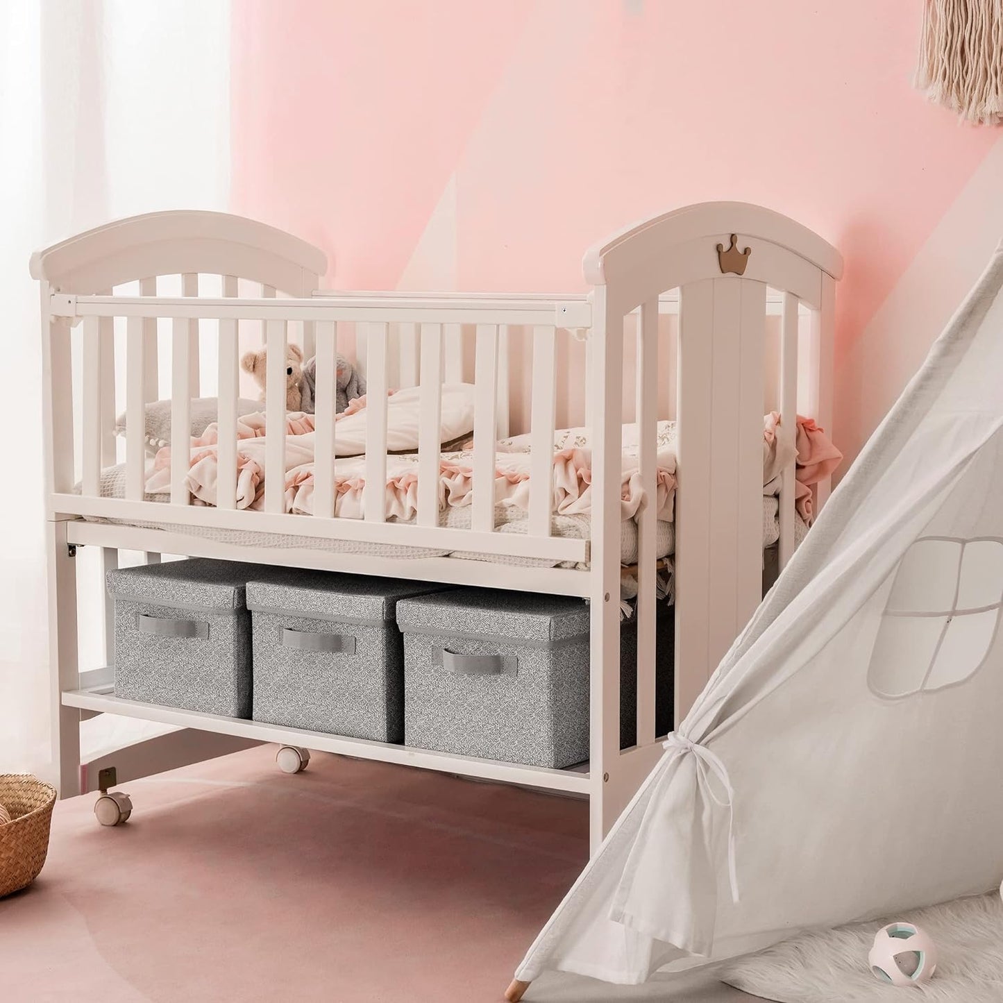 GRANNY SAYS Storage Bins with Lids, Keepsake Memory Box, Storage Basket with Lid, Closet Storage Organizer Bins, Decorative Storage Boxes, Gray, 3-Pack