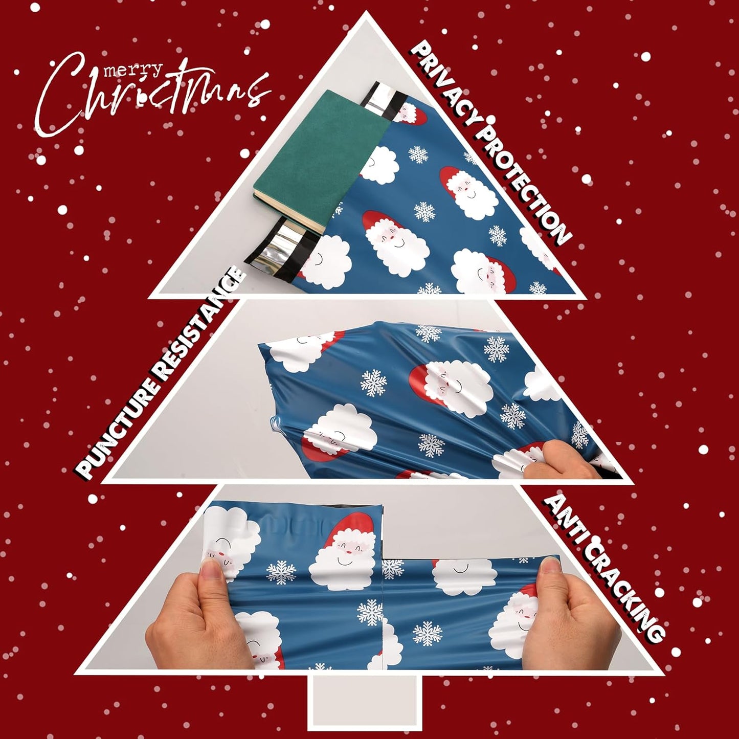 Christmas Poly Mailer - 10x13 Inch, 25 Pcs Waterproof, Tear-Resistant Mailer Bags with Self-Seal - Santa Claus and Snowflakes Printed