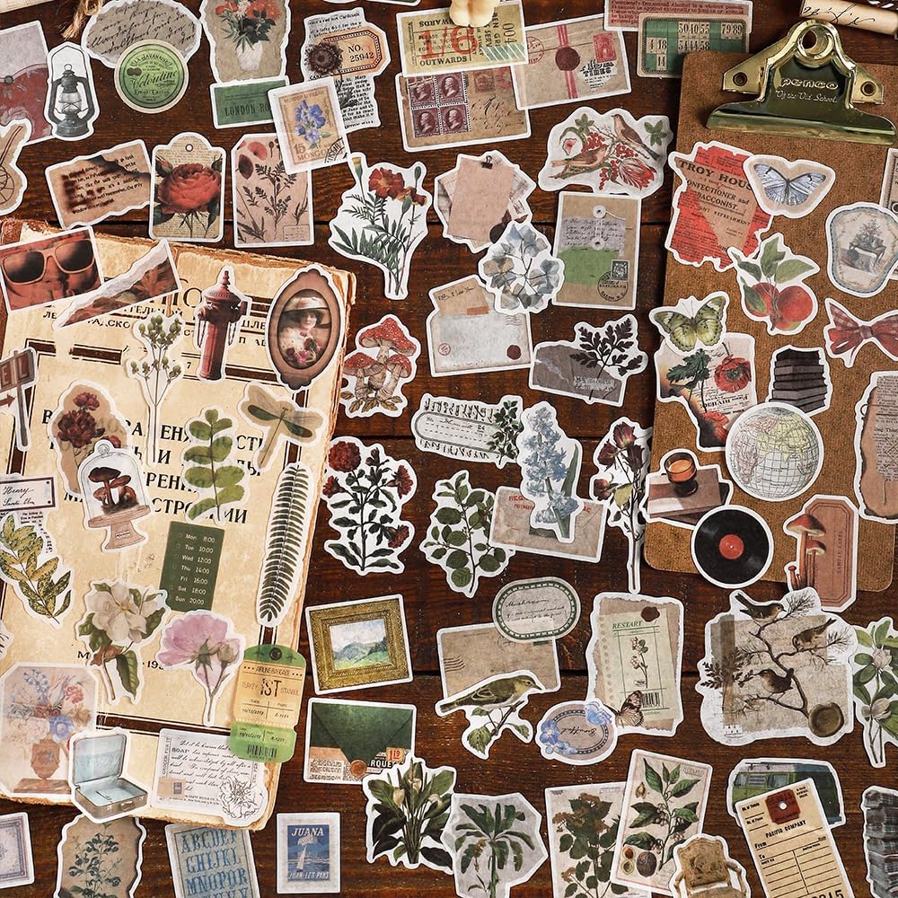 Maxleaf Vintage Washi Sticker Set, 400PCS Floral Retro Nostalgic Ephemera Stickers for Scrapbooking Journaling DIY Crafts Planner Diary Album Handmade Work Journal Envelope Gift Wrapping