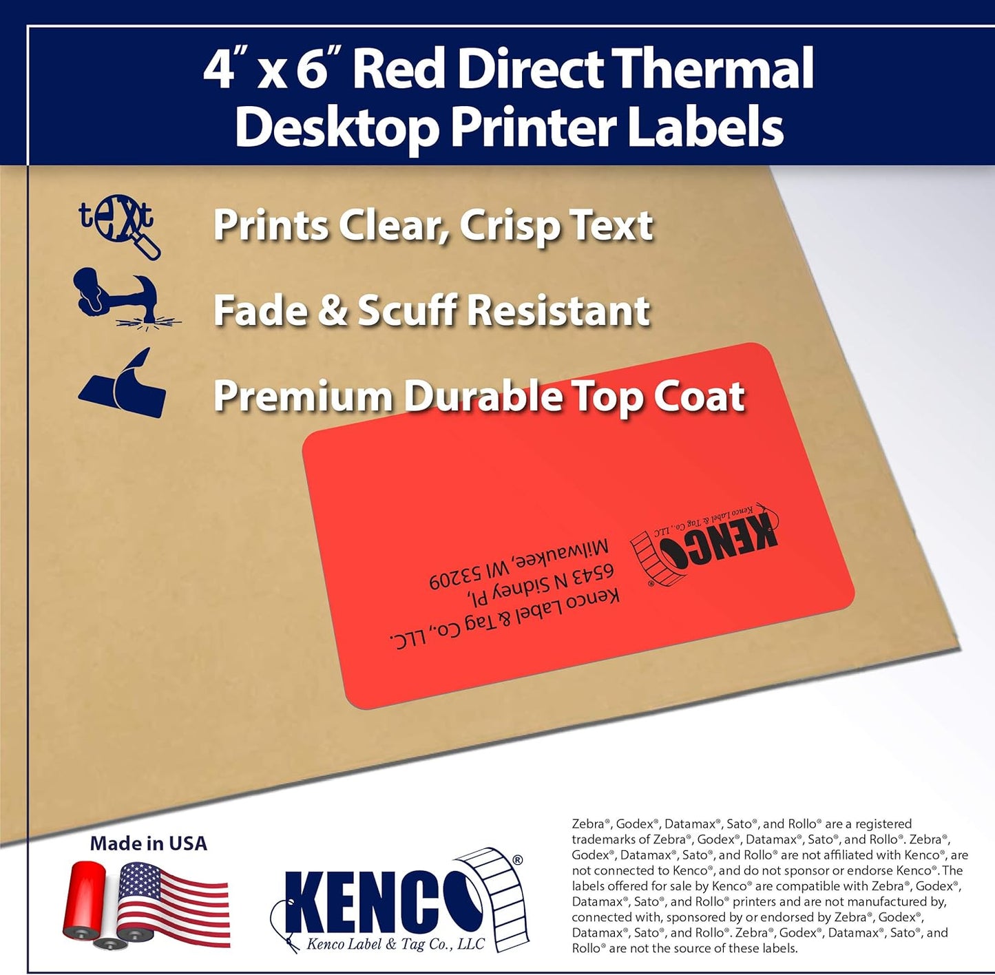 4" X 6" Direct Thermal Perforated Stickers Labels for Shipping Labels, Inventory, and Color Coding - Compatible with Zebra, Rollo, Godex and More (Red, 24 Rolls)