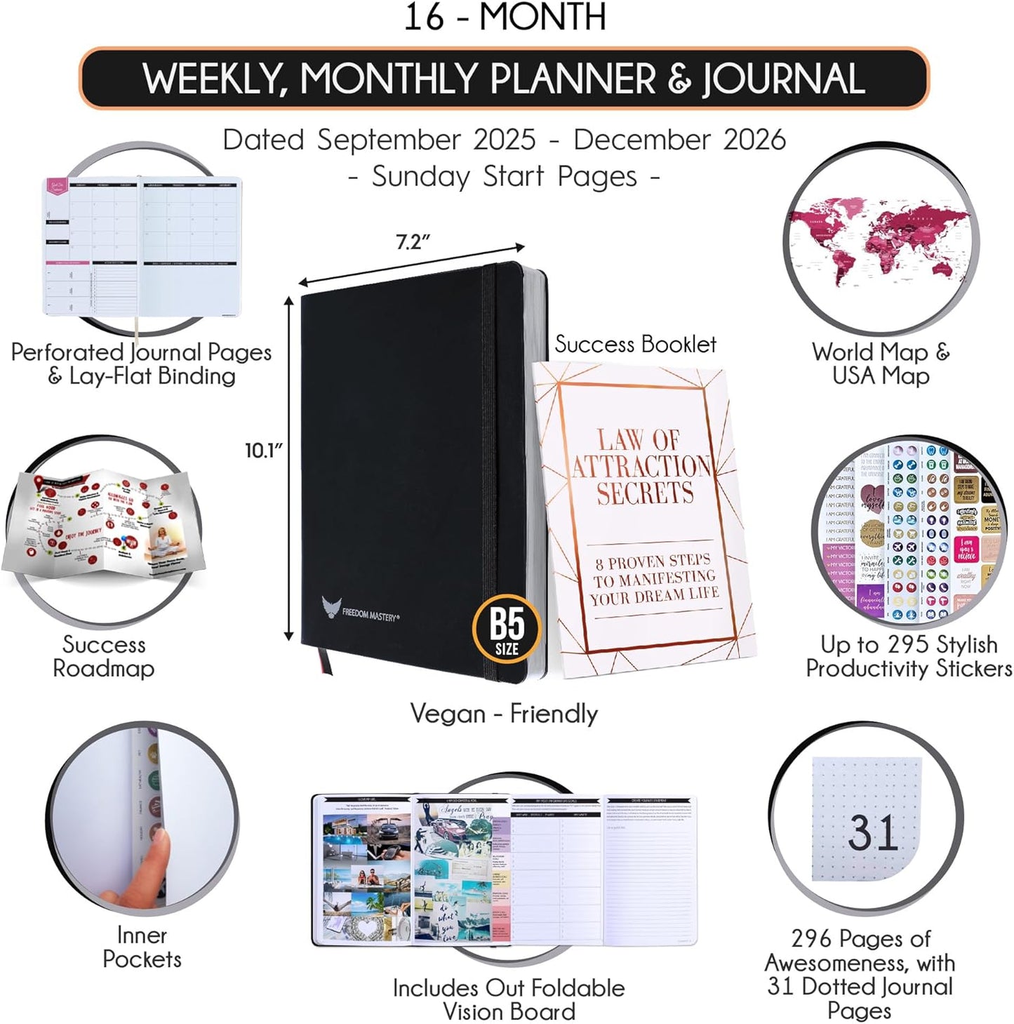 2025-2026 Planner Weekly and Monthly | 16-Month Life Planner to Increase Focus & Productivity | Reduce Overwhelm & Achieve Your Biggest Goals | Include Gift Box & Stickers | Sep 2025-Dec 2026