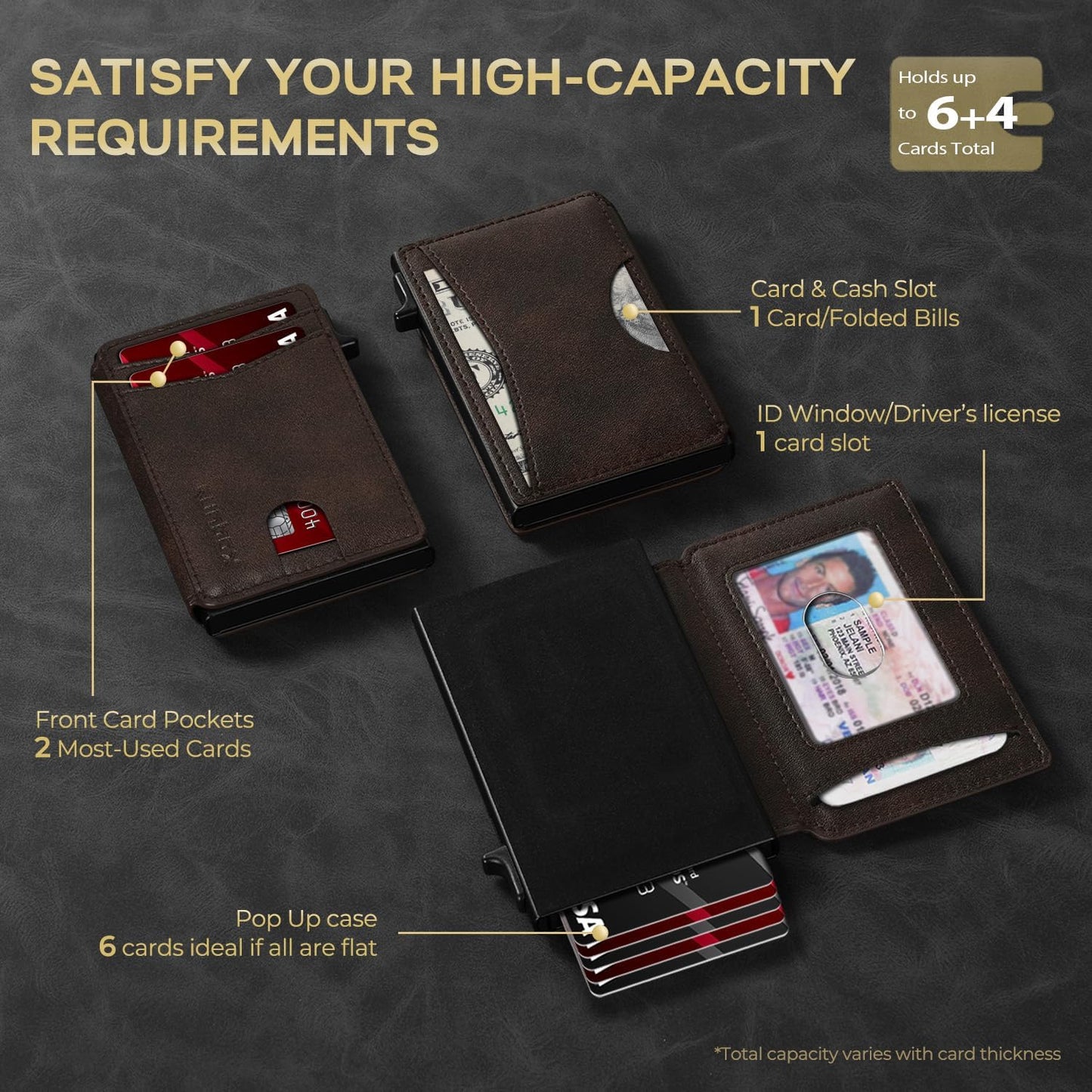 Slim Card Wallet for Men with ID Window – Minimalist RFID Wallet, Pop-Up Function, Ultra Thin Design, Metal Business Card Case Holds 8+ Cards, Gifts for Men, Men's Accessories