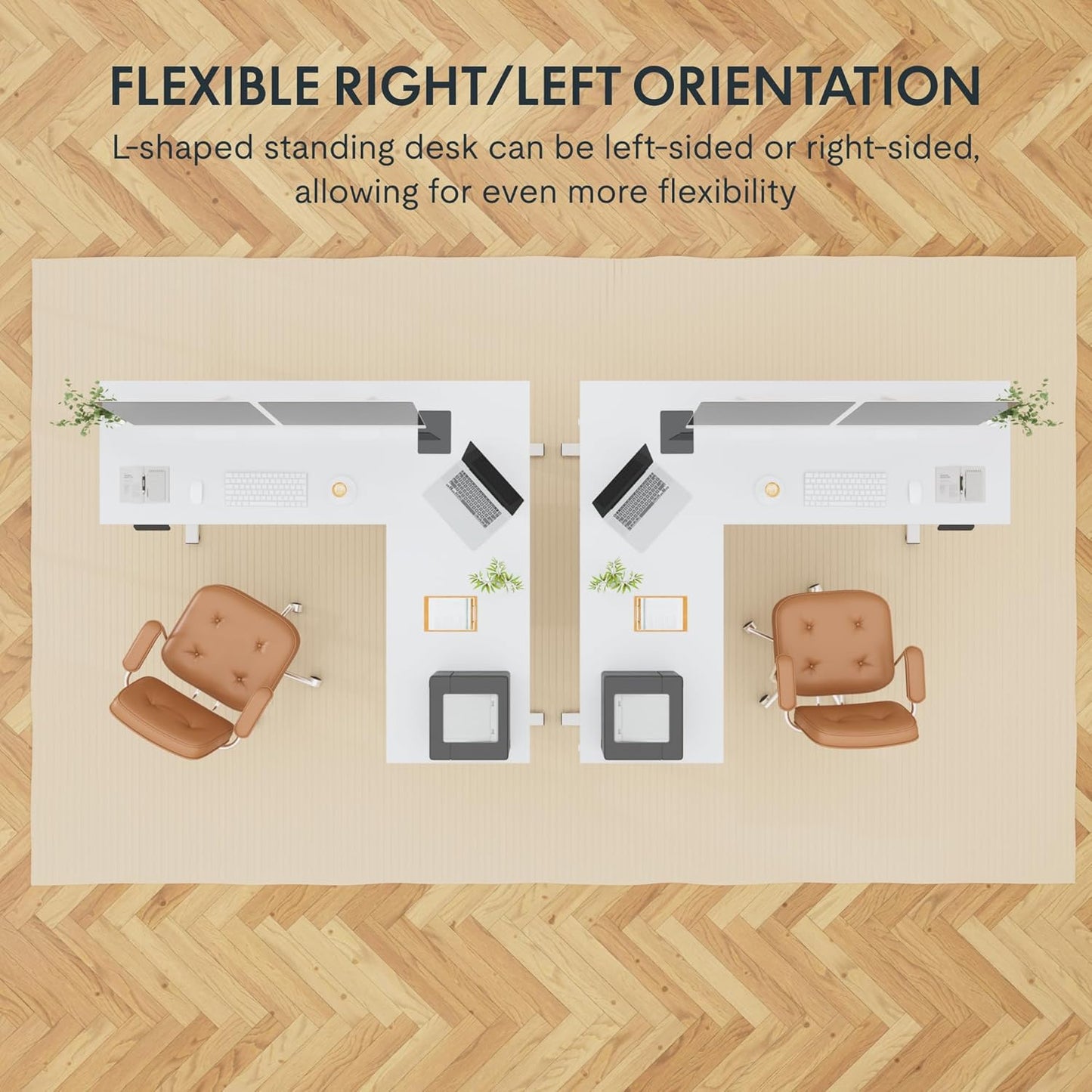 FLEXISPOT L Shaped Standing Desk, 63 x 47 Inch Electric Height Adjustable Corner Desk, Sit Stand Computer Workstation, Preset Controller, Home Office, White Frame with White Top, White Drawer