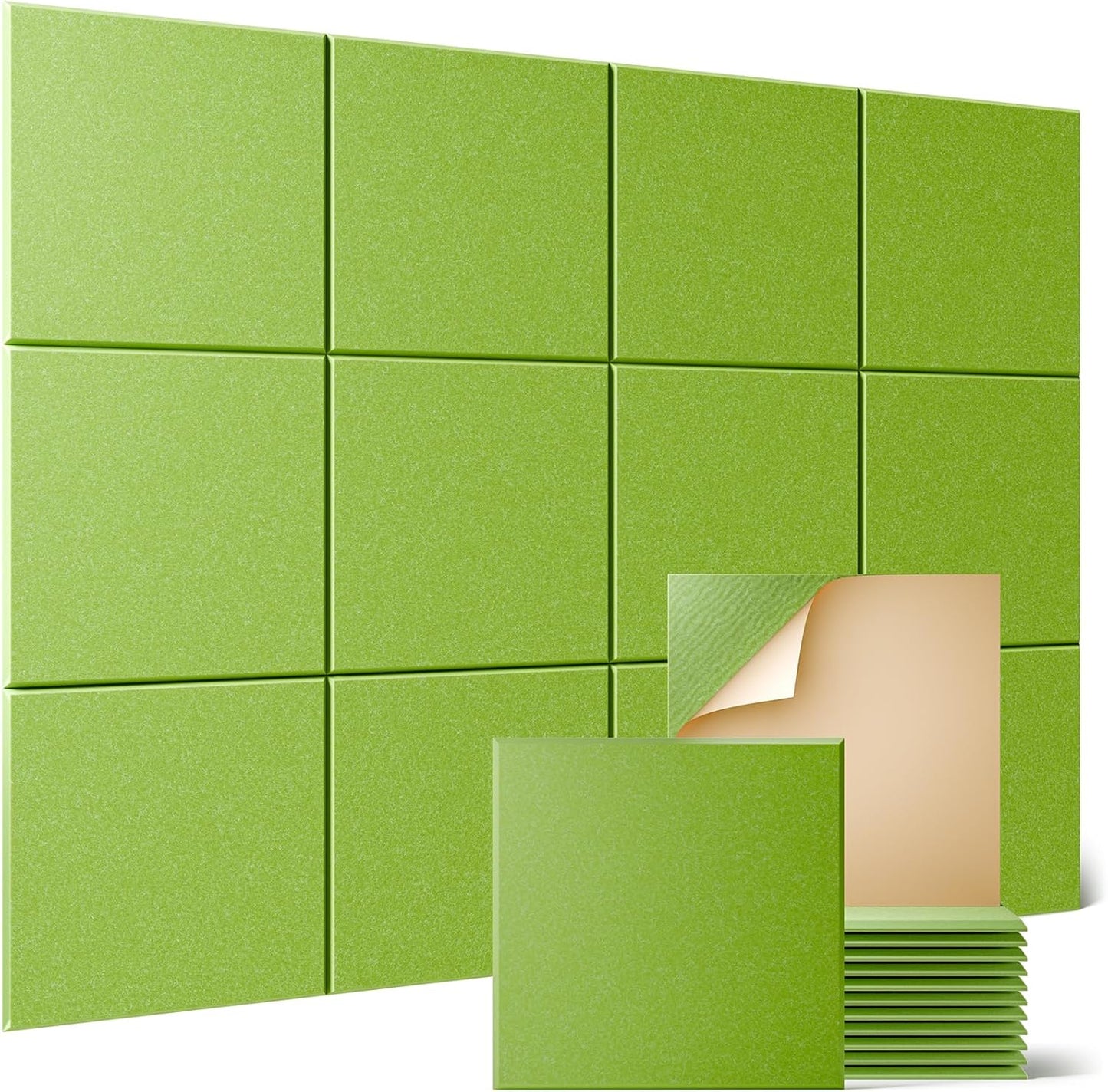 Sonicism 12 Pack Acoustic Wall Panels with Self-Adhesive, 12" X 12" X 0.4" Sound Proof Foam Panels, Decorative Soundproof Wall Panels, Sound Proof Absorbing Tiles for Home & Offices, Light Green