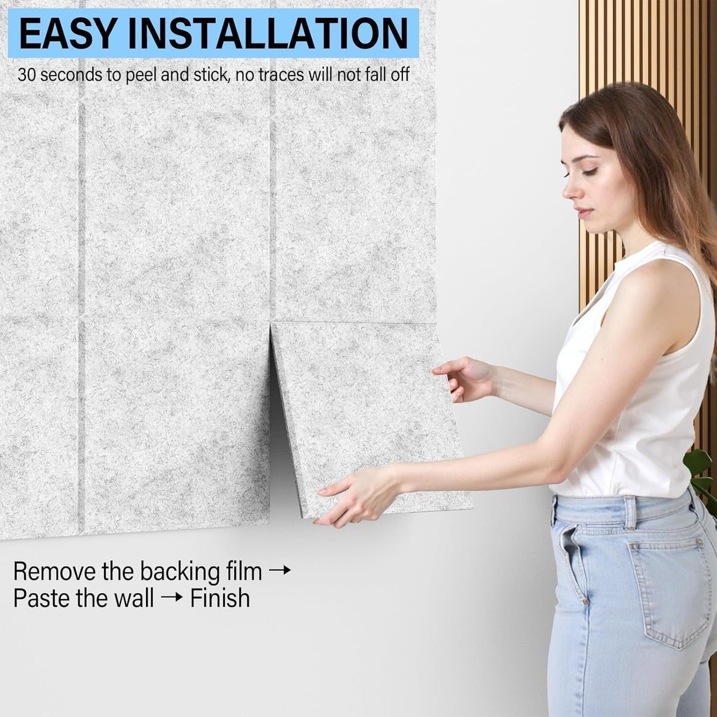 Large Cork Boards for Walls – 48 x 36 Self Adhesive Felt Wall Tiles, Ideal for Office Wall Organizing Bulletin Board, Easy to Install Cork Boards Felt Board