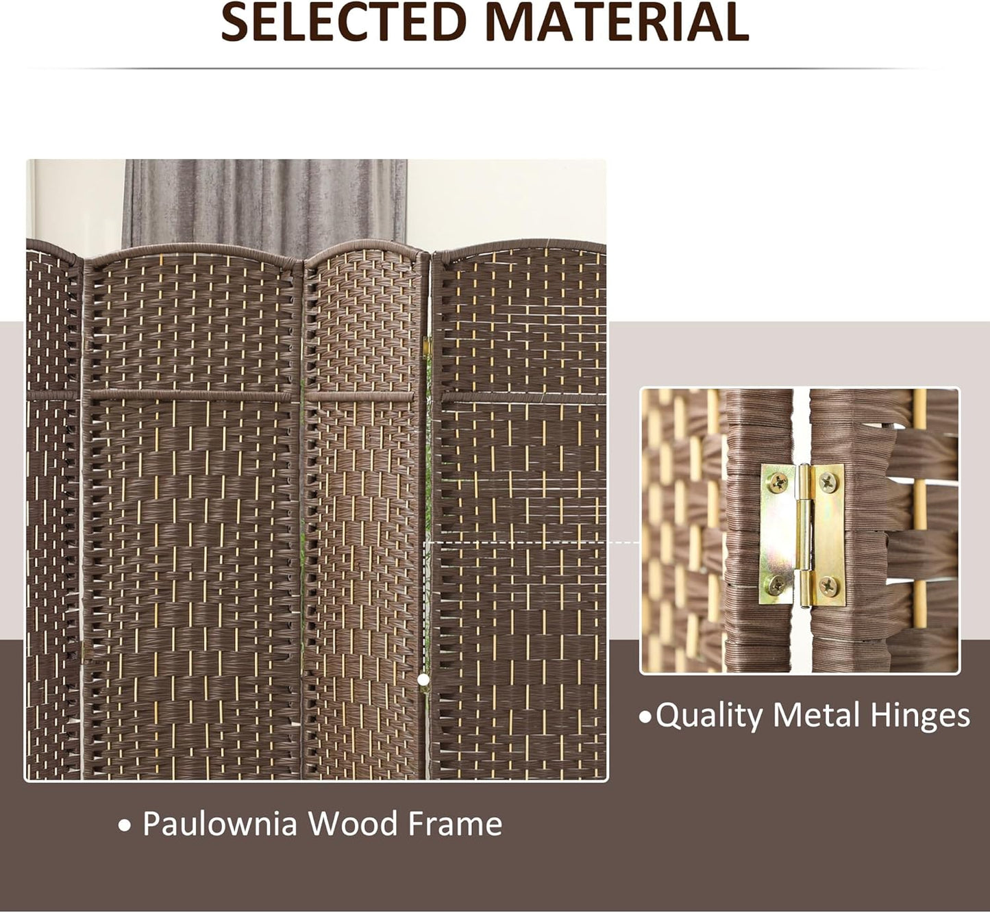 HOMCOM 4 Panel Room Divider, 6' Tall Folding Privacy Screen, Hand-Woven Freestanding Wall Partition for Home Office, Bedroom, Brown