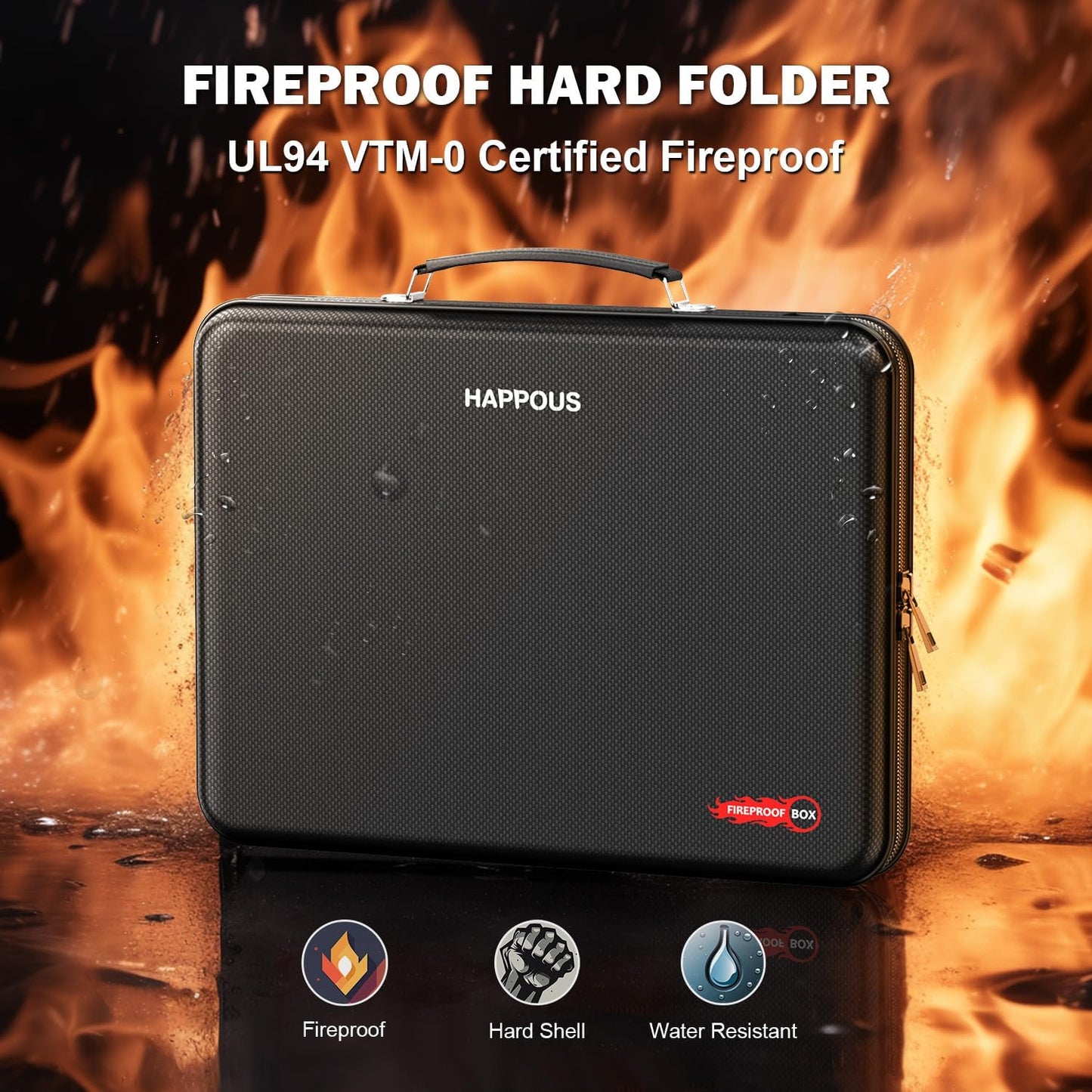 Fireproof Document Organizer, Expanding File Organizer with 13 Pockets, Portable Fireproof Document Box Hard-Shell Document Organizer Storage for Documents Laptop Passports Cards Black