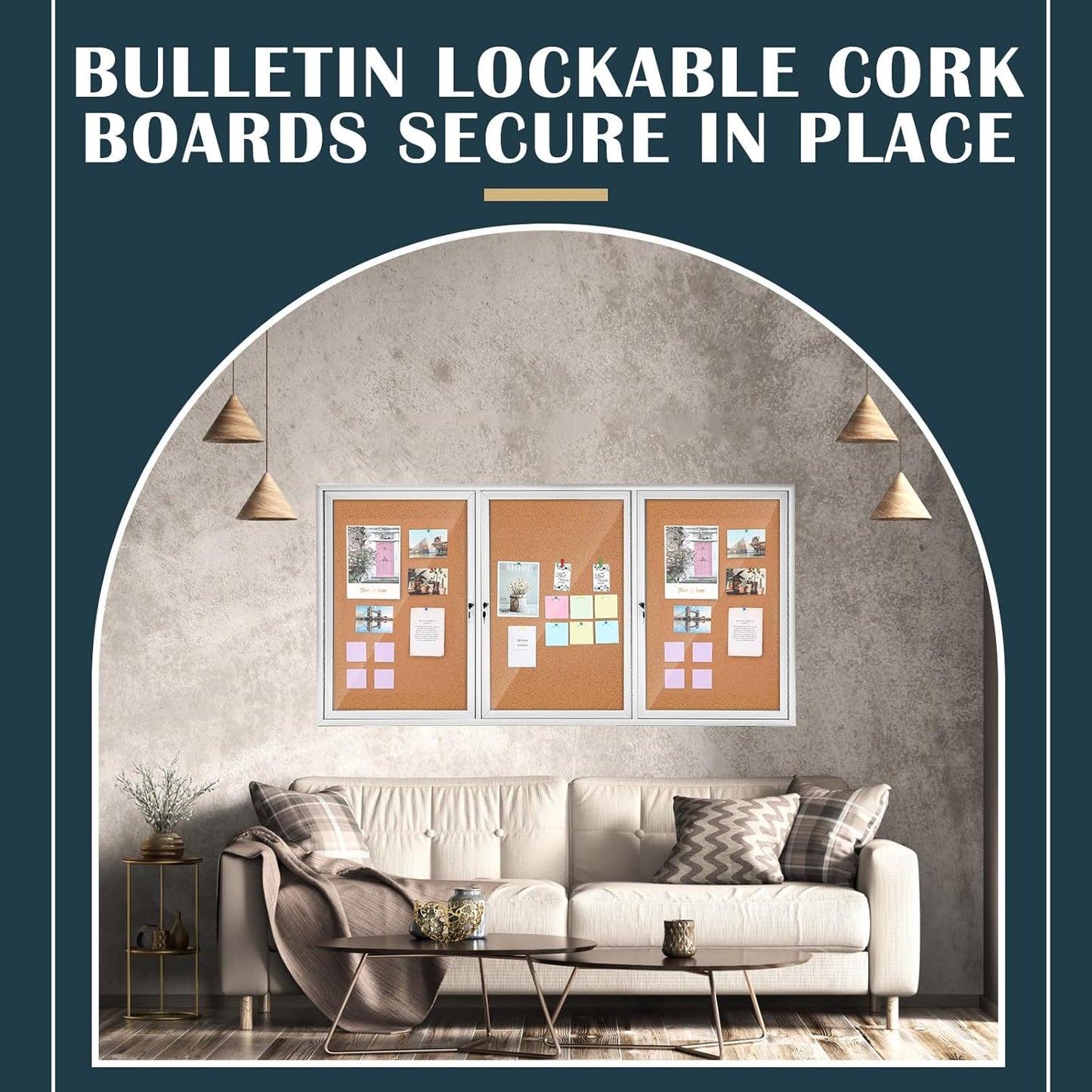 72" x 36" Enclosed Bulletin Board Outdoor 3 Door Weatherproof Tamper-Proof Enclosed Cork Board with Lock Aluminum Frame Display Case for Back to School, Office Commercial, 18xA4(Wood Color)