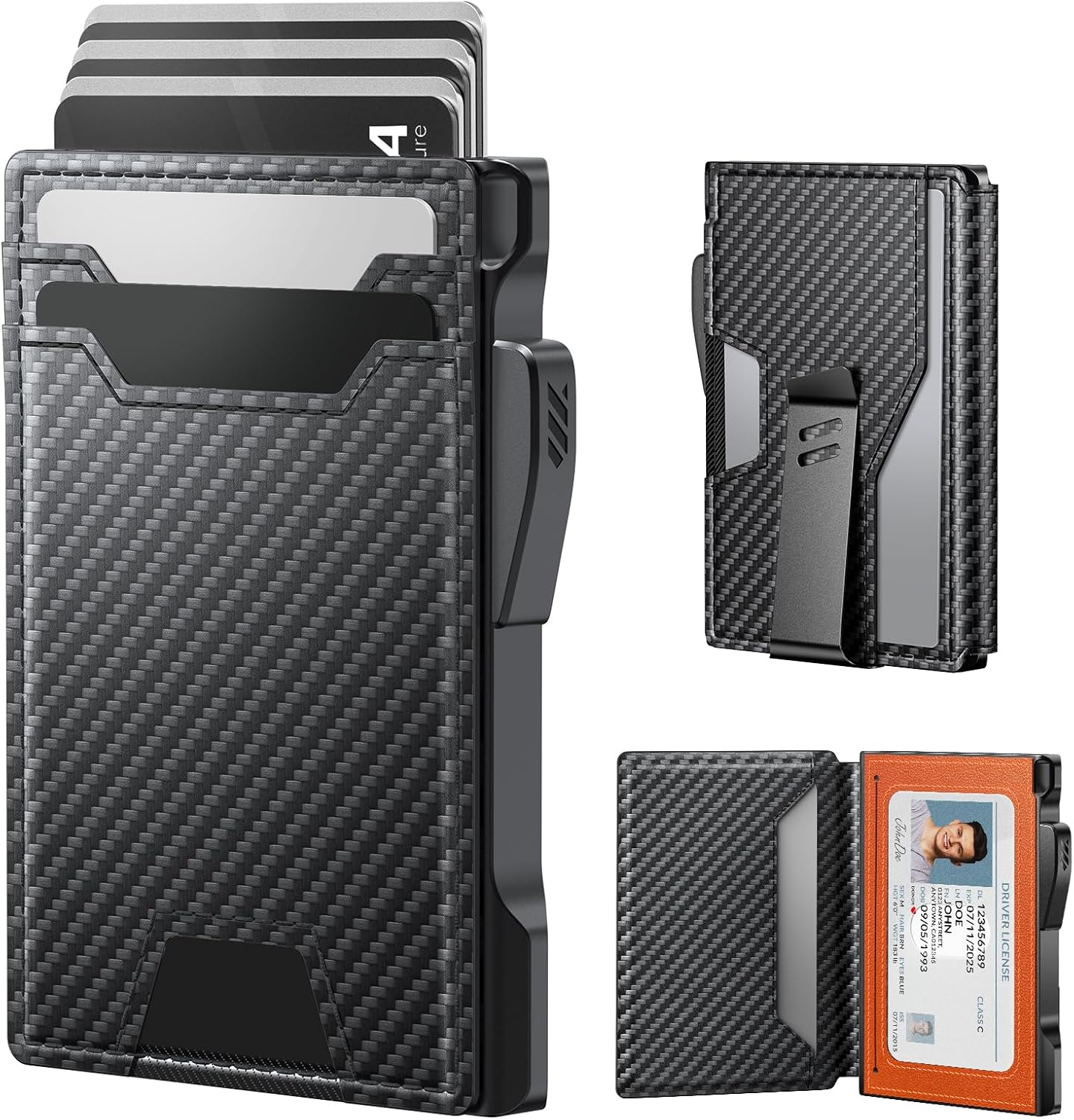 typecase Wallet for Men: Rfid-blocking with Money Clip Slim Leather Bifold ID Window Smart Pop Up Card Case Front Pocket Wallet with Gift Box (Black Orange)