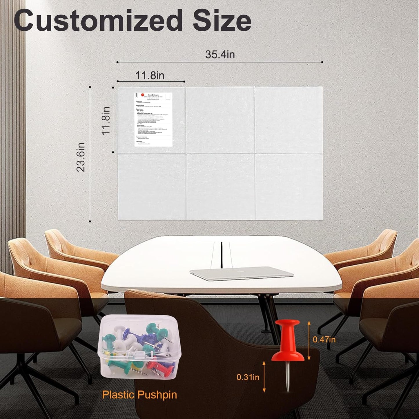 Large Bulletin Cork Boards for Walls 36" x 24", White Bulletin Board for Office, 6 Pack Cork Felt Boards Tiles for Classroom Decor, Pin Board with Pushpins, Office Essentials