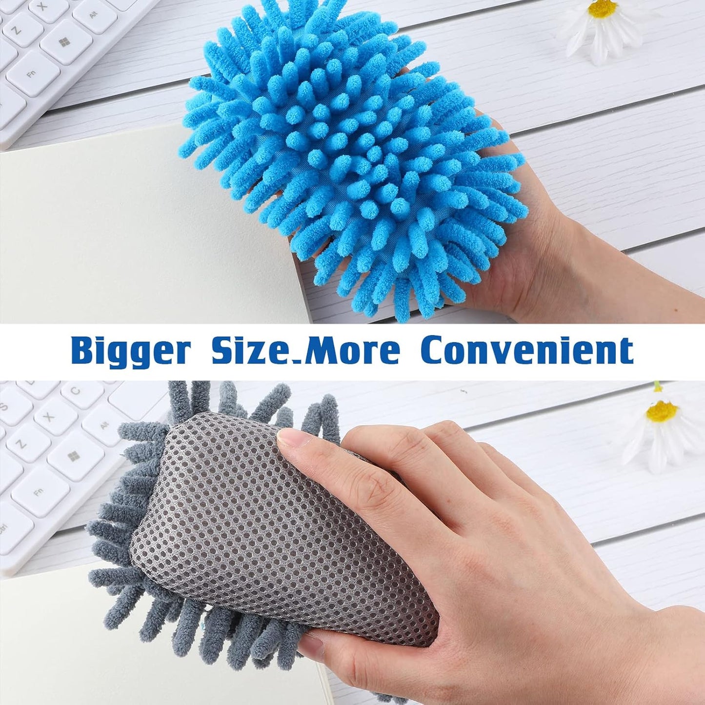 Jeyiour 4 Pcs Large Microfiber Shag Dry Erase Erasers, Magnetic, Rectangular, White Board Erasers, Washable for Classroom, Home and Office Use (Gray, Blue)