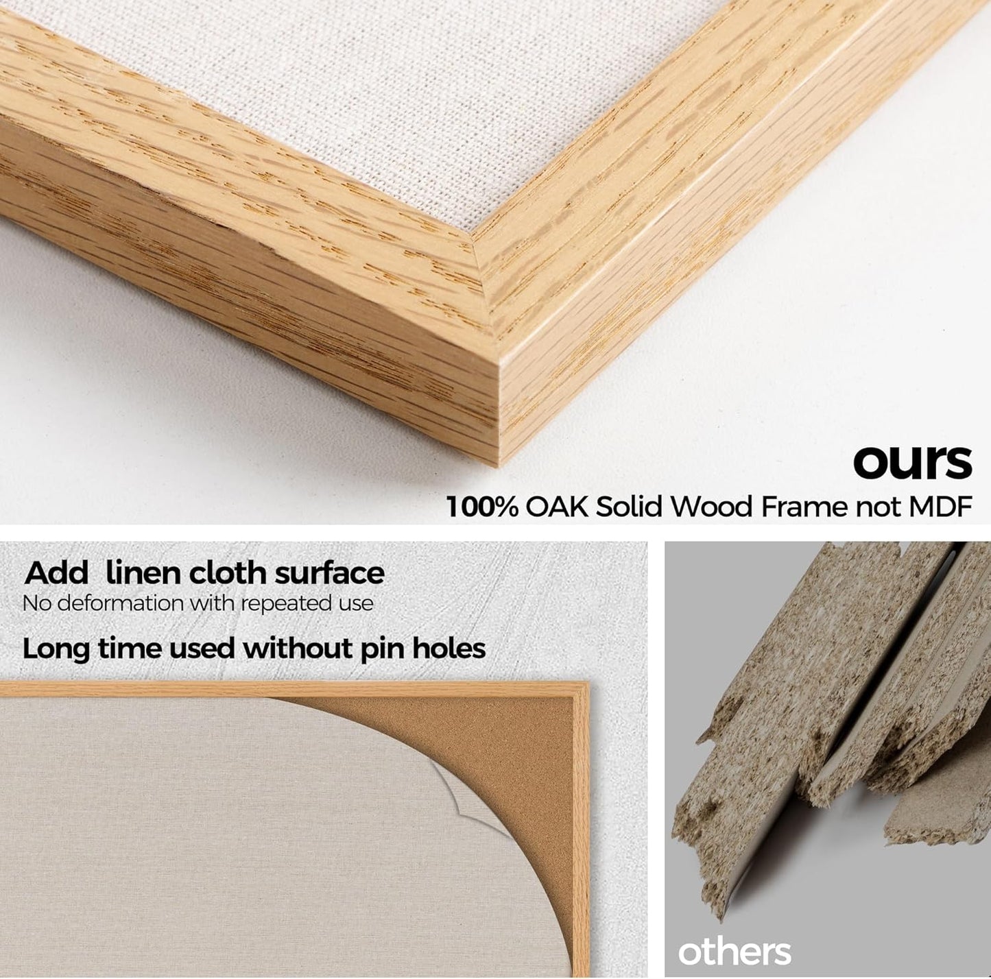 Fun Memories Cork Bulletin Board 24x36 Inches with Oak Wood Frame, Large Wall Mounted Pin Board for Office, Home & School - Includes Thumb Tacks & Hooks (Natural)