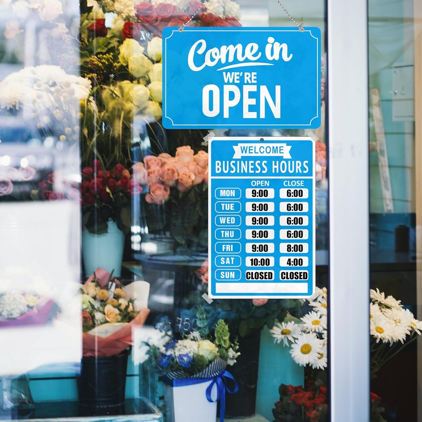 Open Closed Signs Business Hours Sign Set for Window Door Open Signs for Business Hour Closed Open Flip Sign Store Resturant Bar Blue