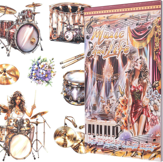 YagCu Journal Sticker Book, Music Life Scrapbook Stickers, Junk Journal Supplies, Pre-Cut Aesthetic Scrapbooking and Journaling for Women, Decorative Ephemera Bullet Planner DIY Arts