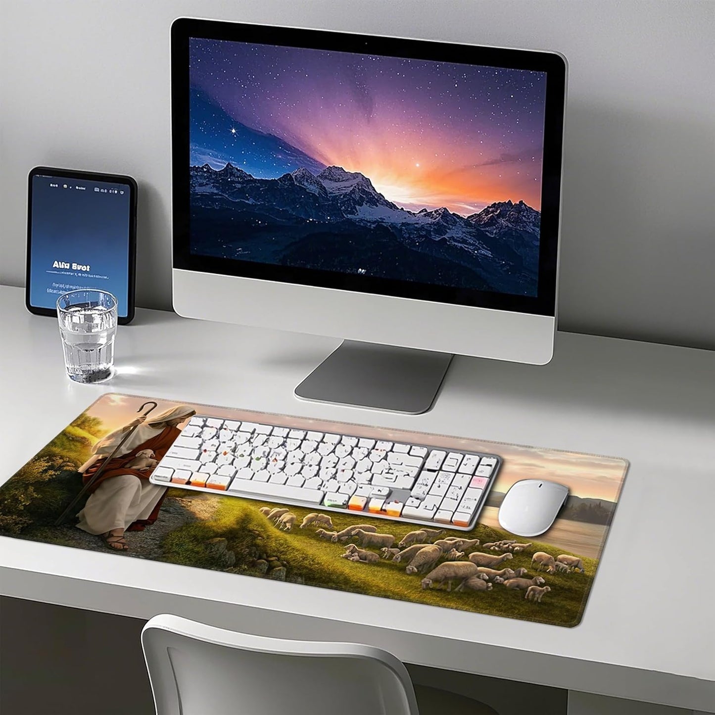 Mouse Pad with Jesus Christ Shepherd – Religious God Desk Pad – Portable Computer Mousepad – Gaming, Office, Waterproof, Non-Slip, Stitched Edges 31.5 x 11.8inches x 3mm